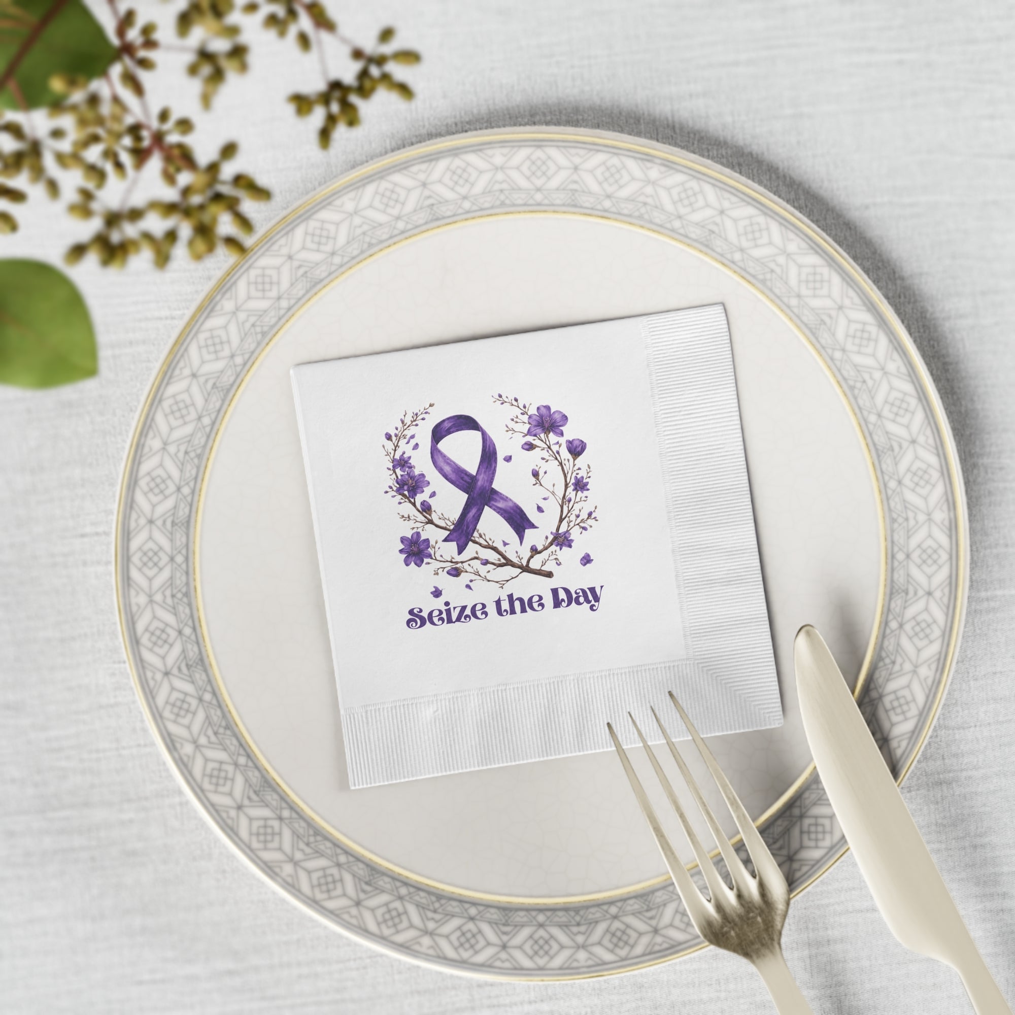 Purple Floral Seize the Day Napkins – Perfect for Celebrations