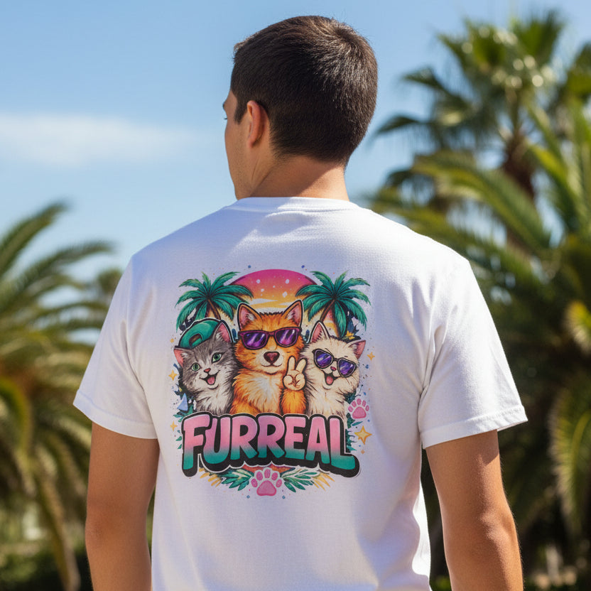 Furreal Retro Cat Sunset Back Graphic Unisex T-Shirt