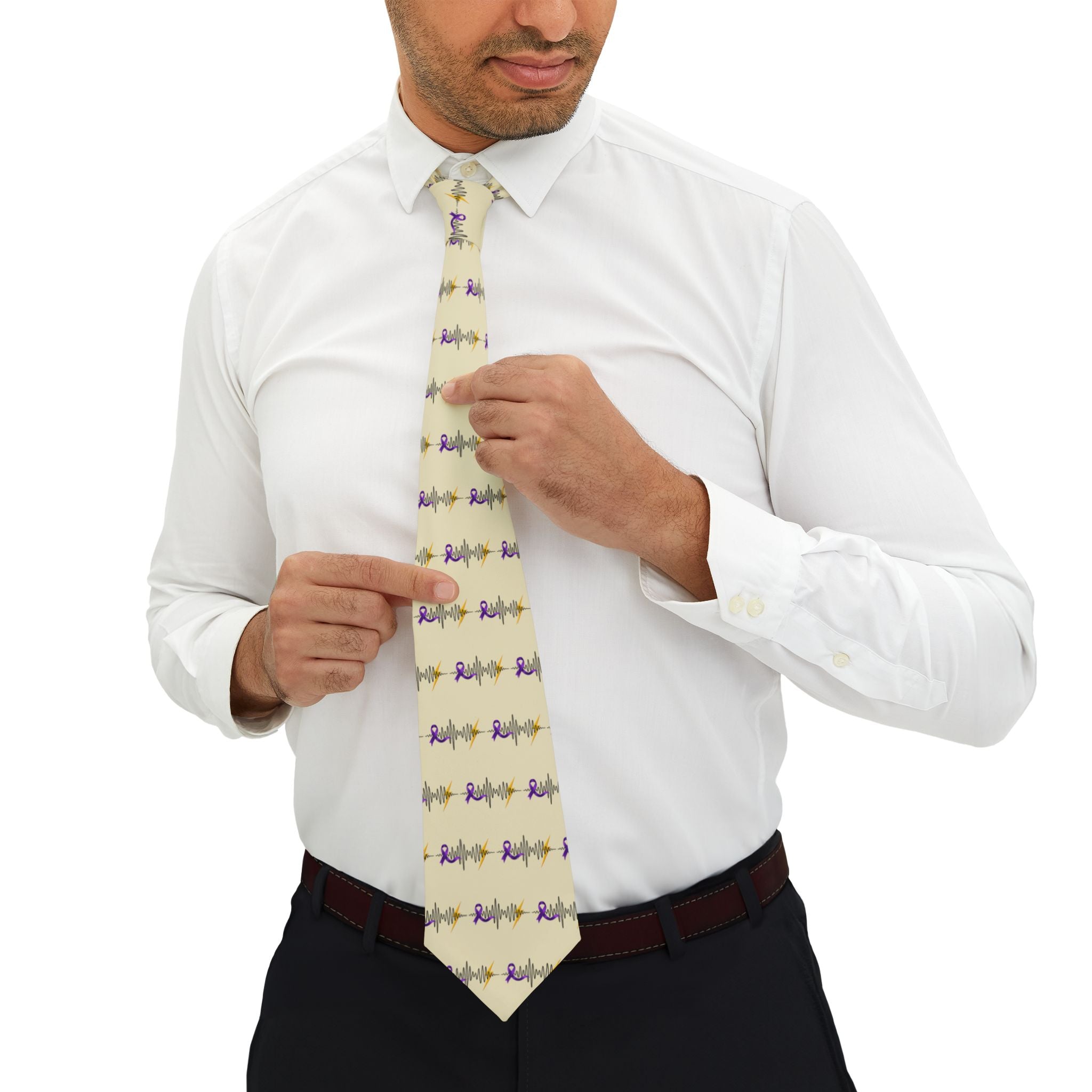 Epilepsy Awareness Purple Ribbon EKG Necktie
