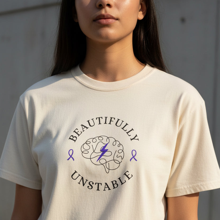 Beautifully Unstable Unisex T-Shirt – Epilepsy Awareness Purple Ribbon Tee