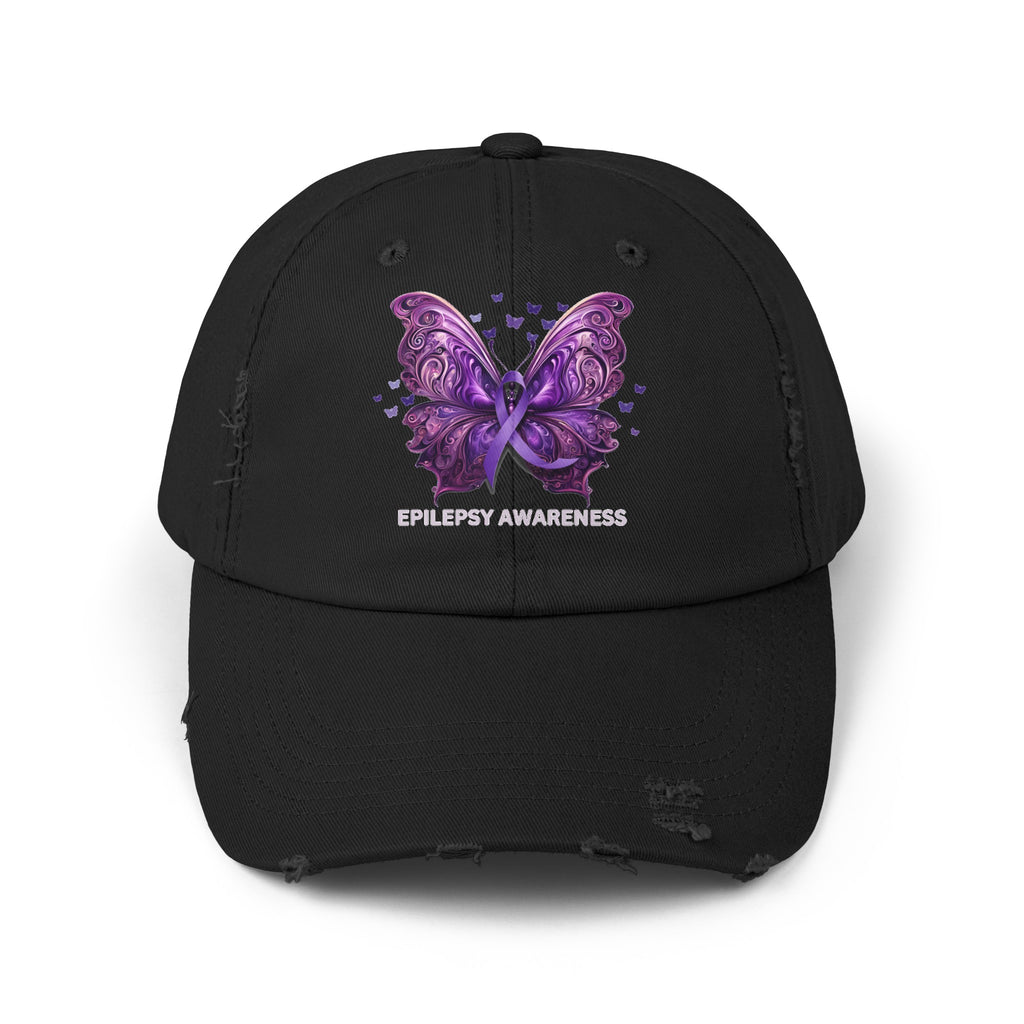 Epilepsy Butterfly Unisex Distressed Cap - Hats - Epileptic Al’s Shop