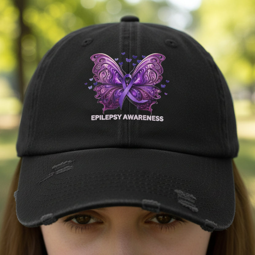 Epilepsy Butterfly Unisex Distressed Cap - Hats - Epileptic Al’s Shop