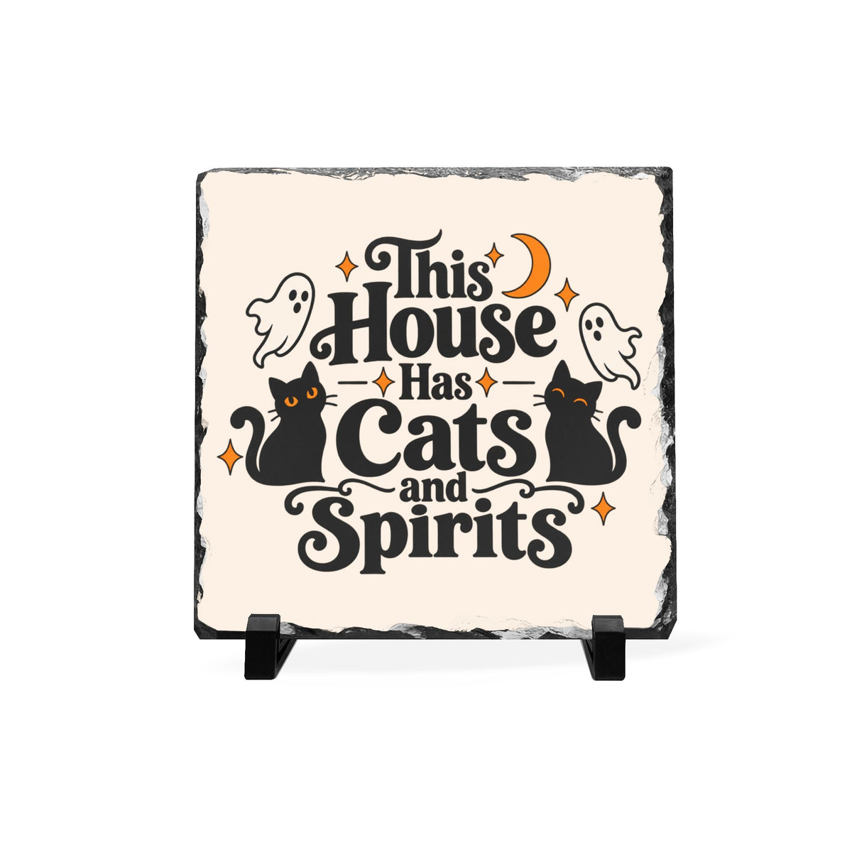 This House Has Cats and Spirits Slate Desk Plaque | Halloween Cat Decor
