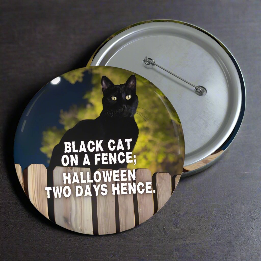 Black Cat on a Fence Pin Buttons