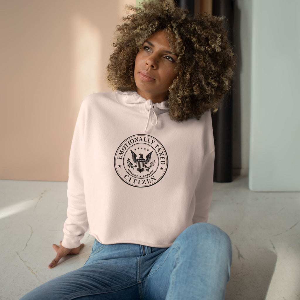 Emotionally Taxed Citizen Cropped Hoodie | Cozy Political Parody Fleece Hoodie