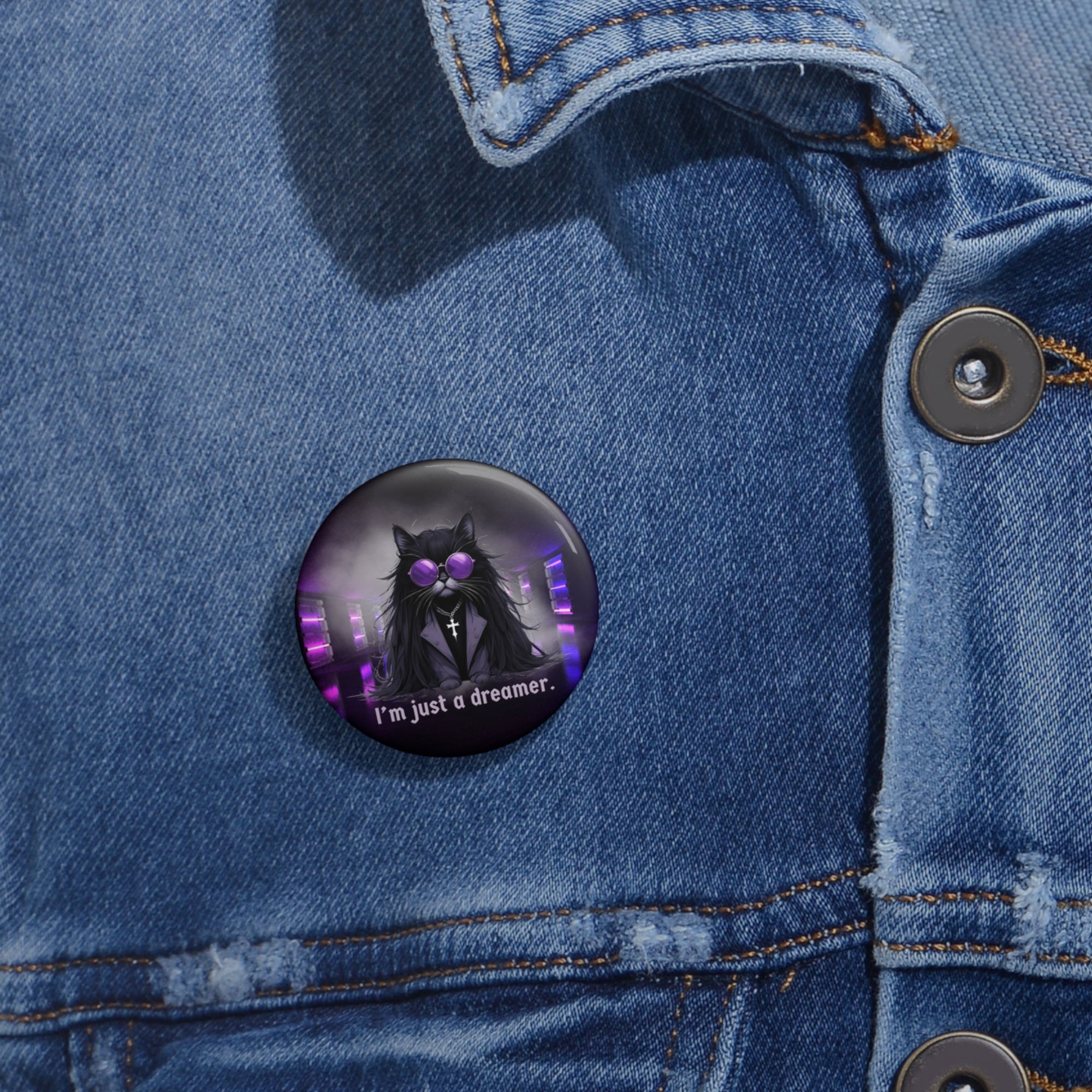 Just a Dreamer Ozzy Cat Pin Button