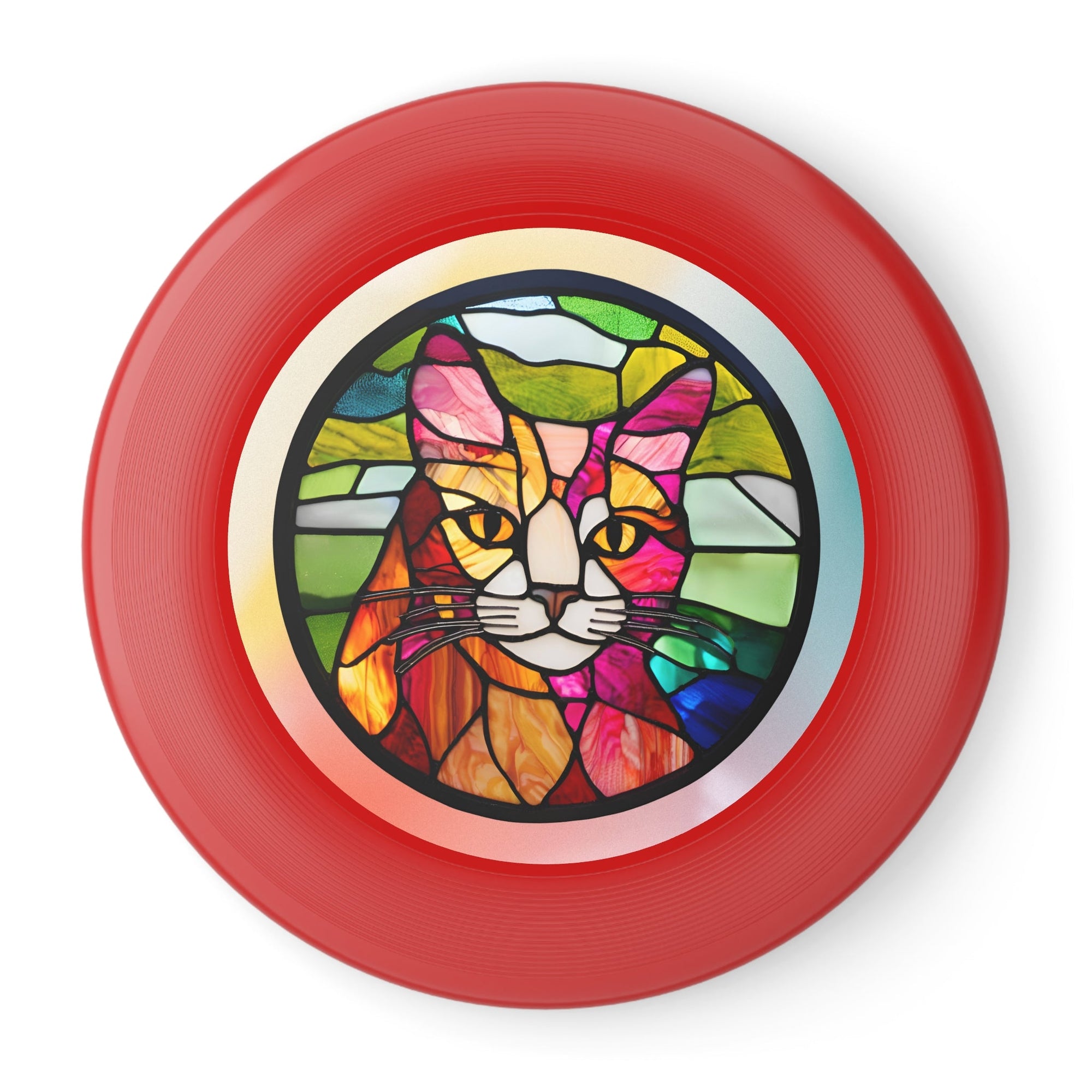 Stained Glass Cat Frisbee - Colorful Outdoor Fun for Cat Lovers Printify