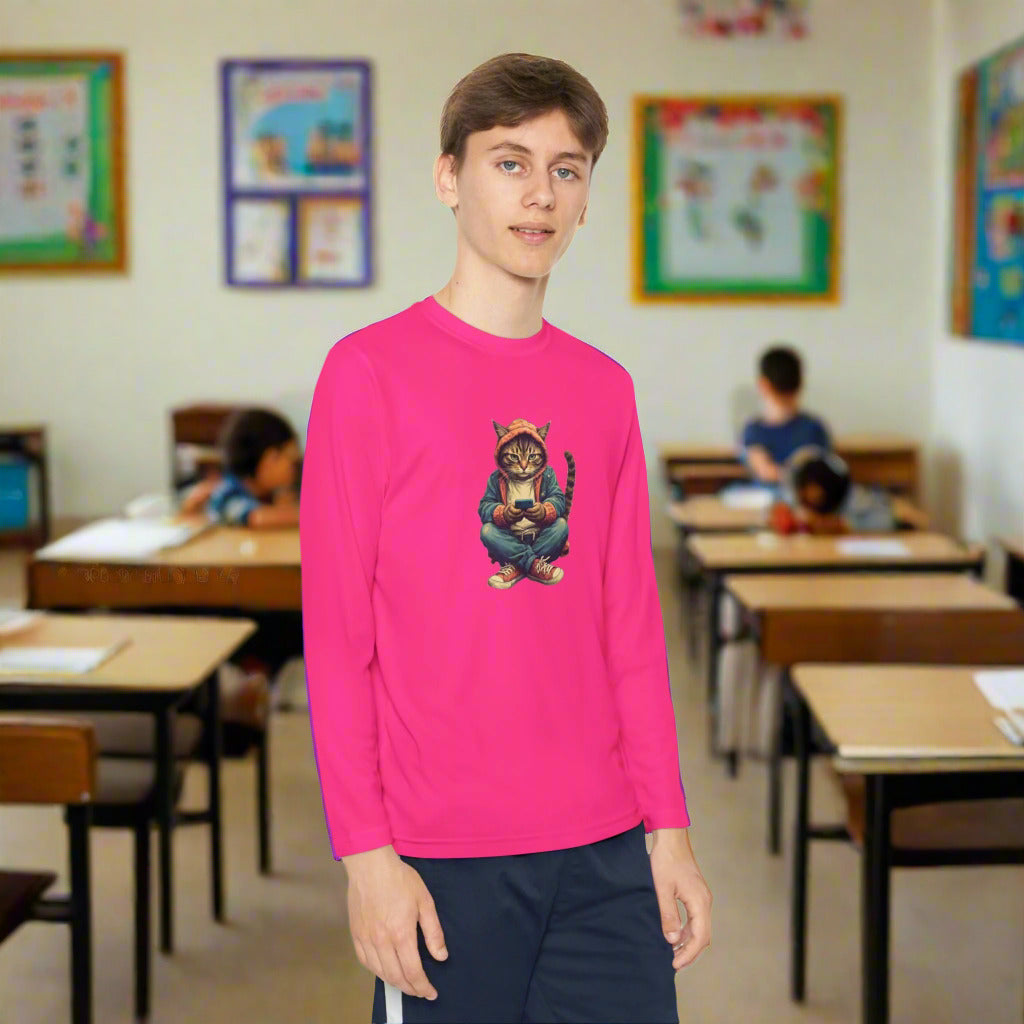 Popular Cat Lover's Youth Long Sleeve Tee, Cute Cat Apparel