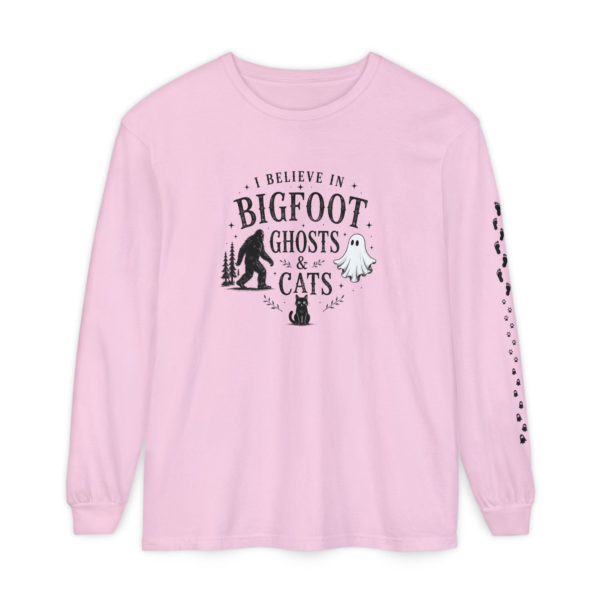 I Believe in Bigfoot, Ghosts & Cats Long Sleeve Shirt
