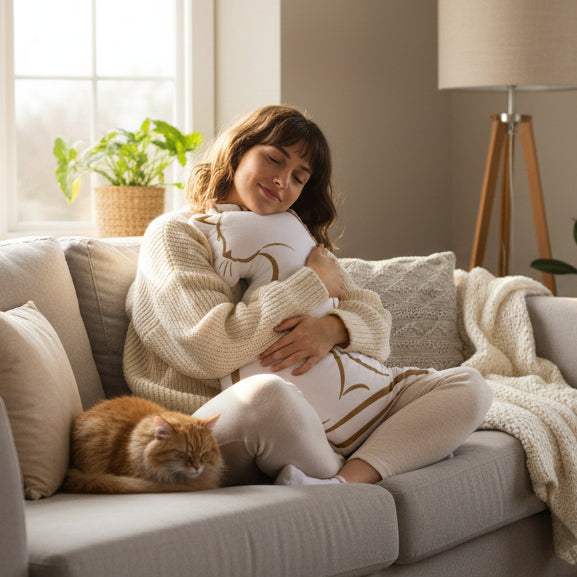 Gilded Feline Shaped Cat Pillow – Elegant Gold & White Accent Cushion