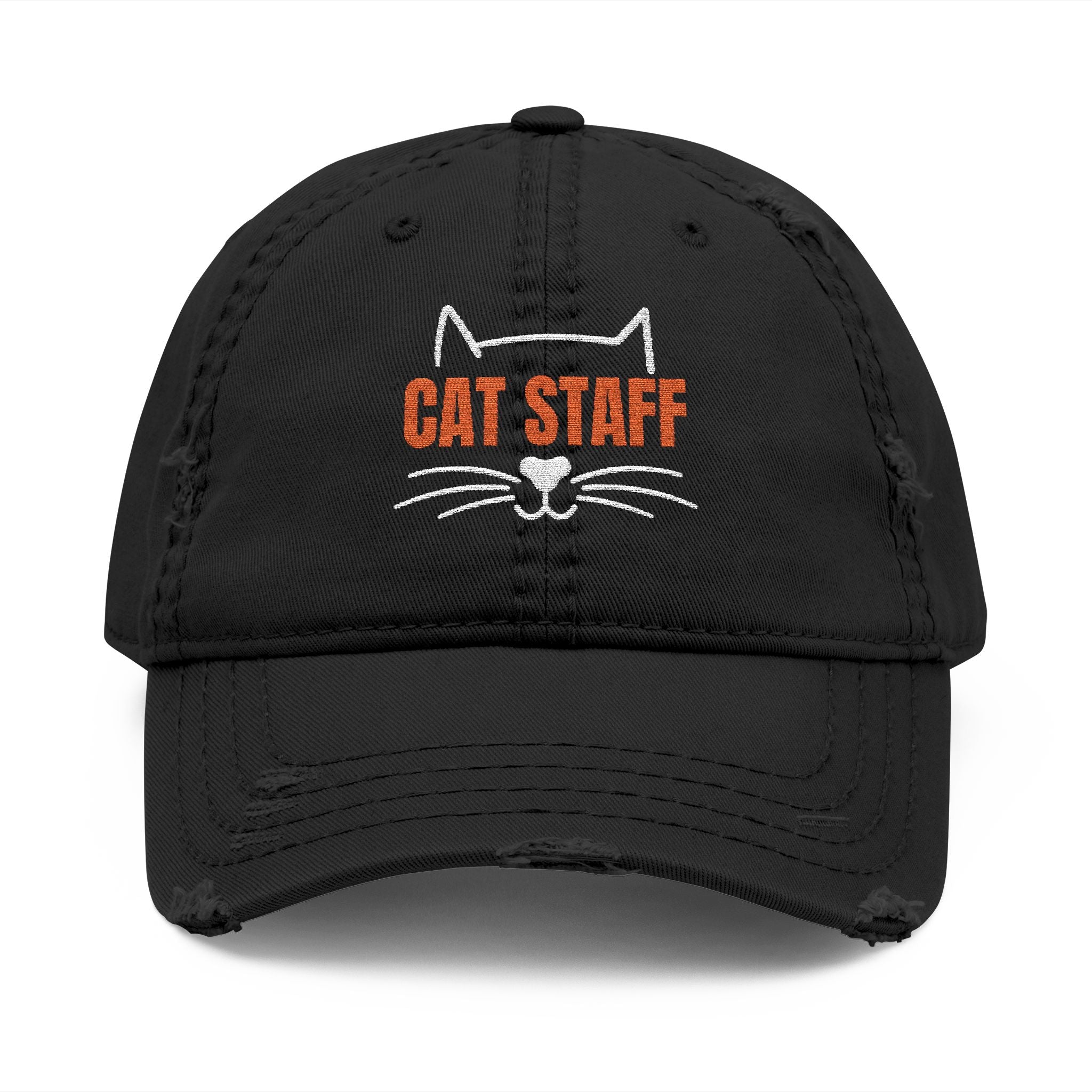 CAT STAFF Distressed Dad Hat | Funny Cat Lover Embroidered Cap