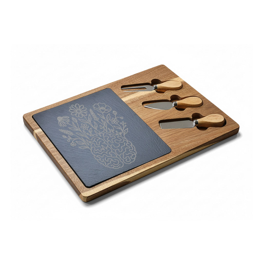 Electric Wildflower Epilepsy Awareness Acacia and Slate Charcuterie Board