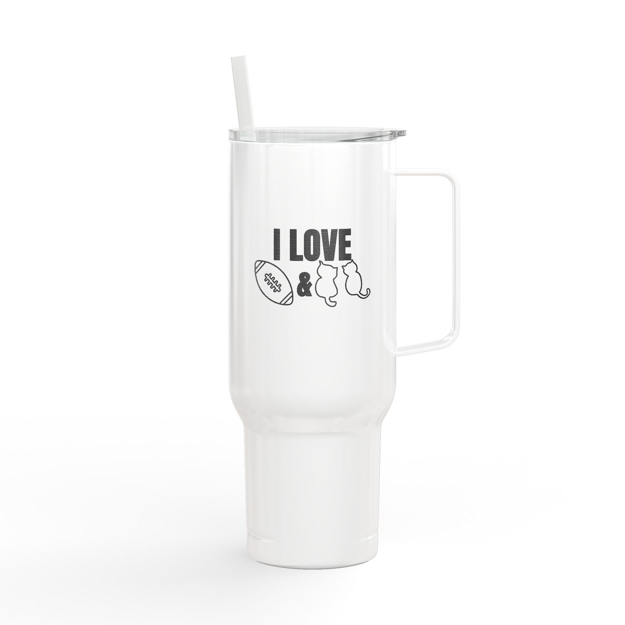 Love Football & Cats Engraved Insulated Travel Tumbler