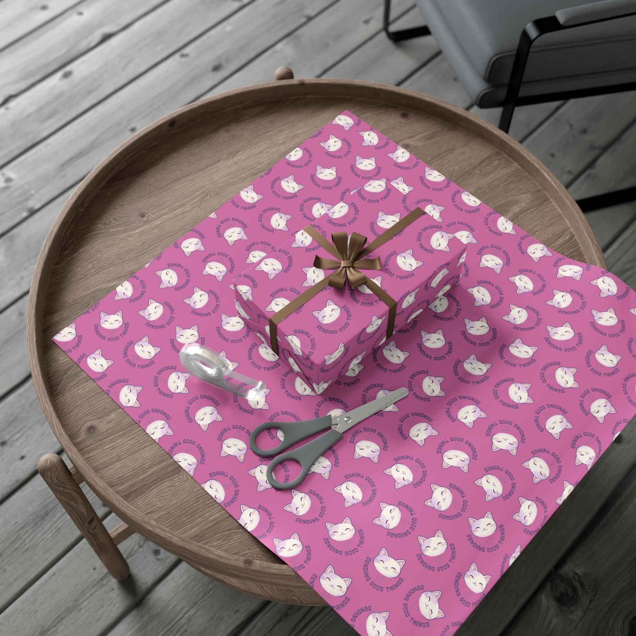 Sending Good Things Cat Gift Wrap – Pink All-Occasion Wrapping Paper