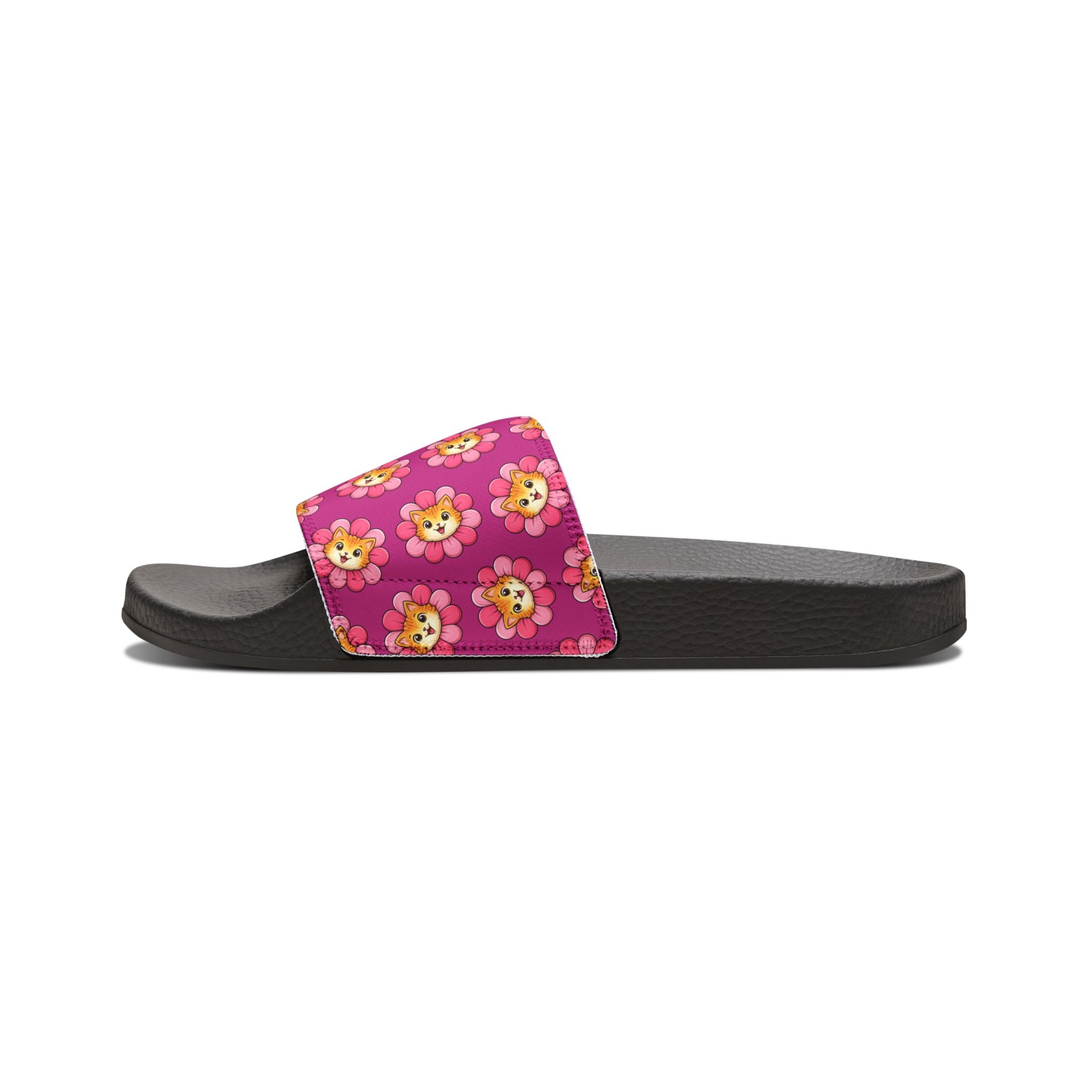 Flower Cat Slide Sandals – Pink Paw Bloom Slides with Interchangeable Straps