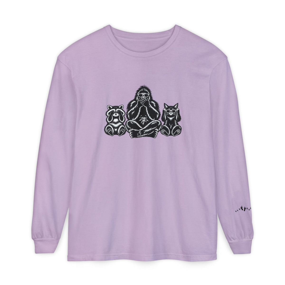 Hear No Evil, See No Evil, Speak No Evil | Bigfoot, Jimothy & Cat Garment-Dyed Long Sleeve Tee