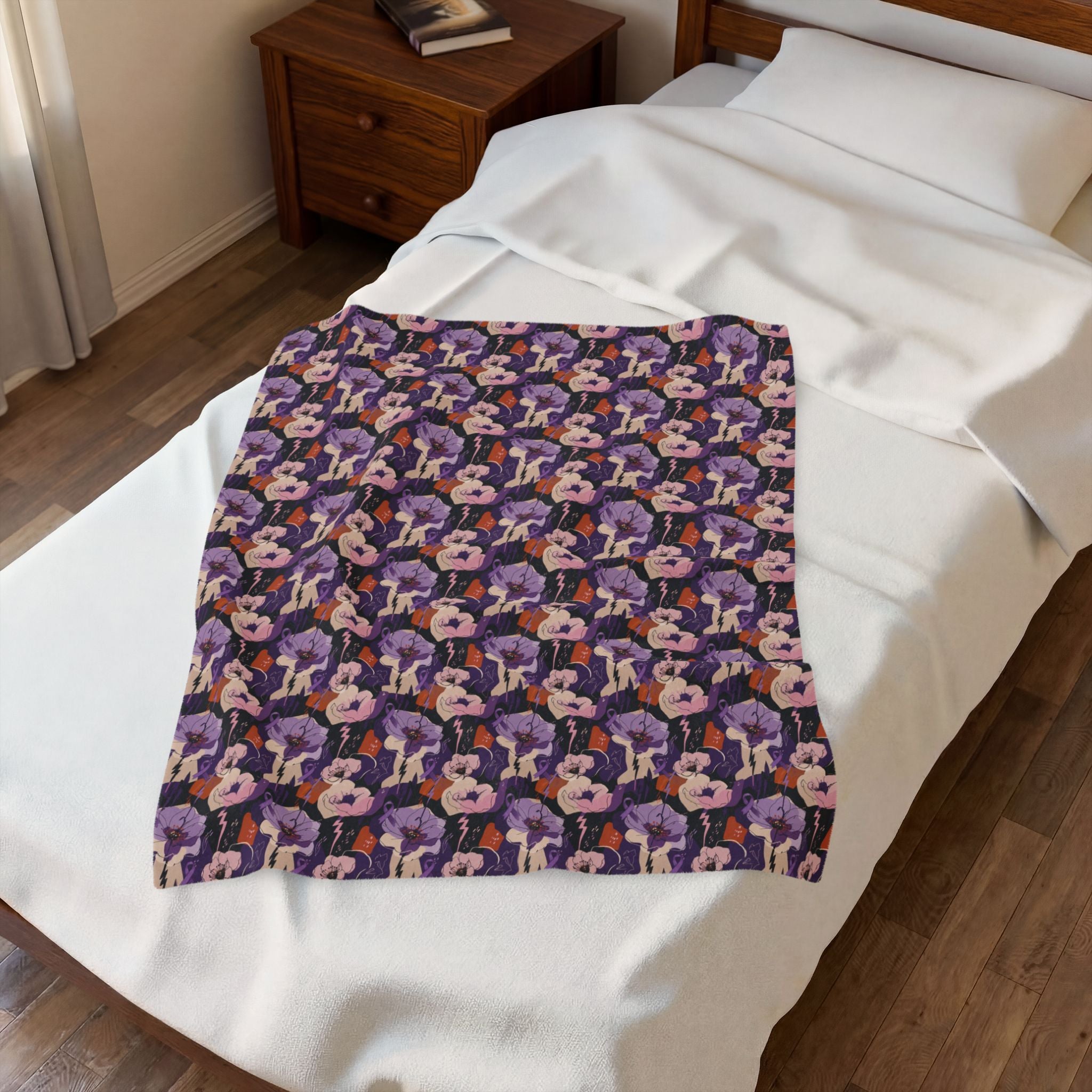 Epilepsy Awareness Floral Plush Blanket | Purple Ribbon Throw Blanket