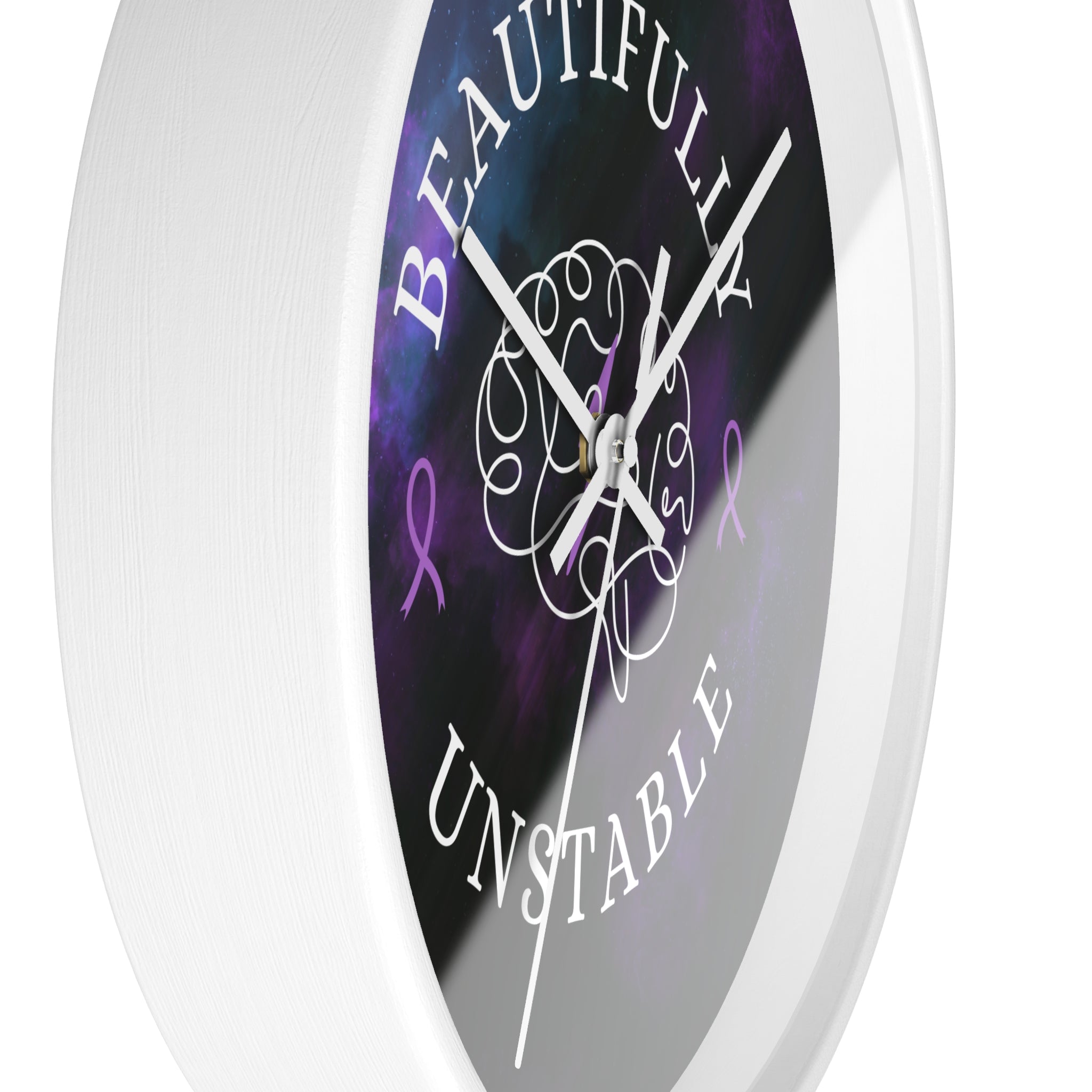 Beautifully Unstable Purple Ribbon Brain Silent Wall Clock – 10" Awareness Clock