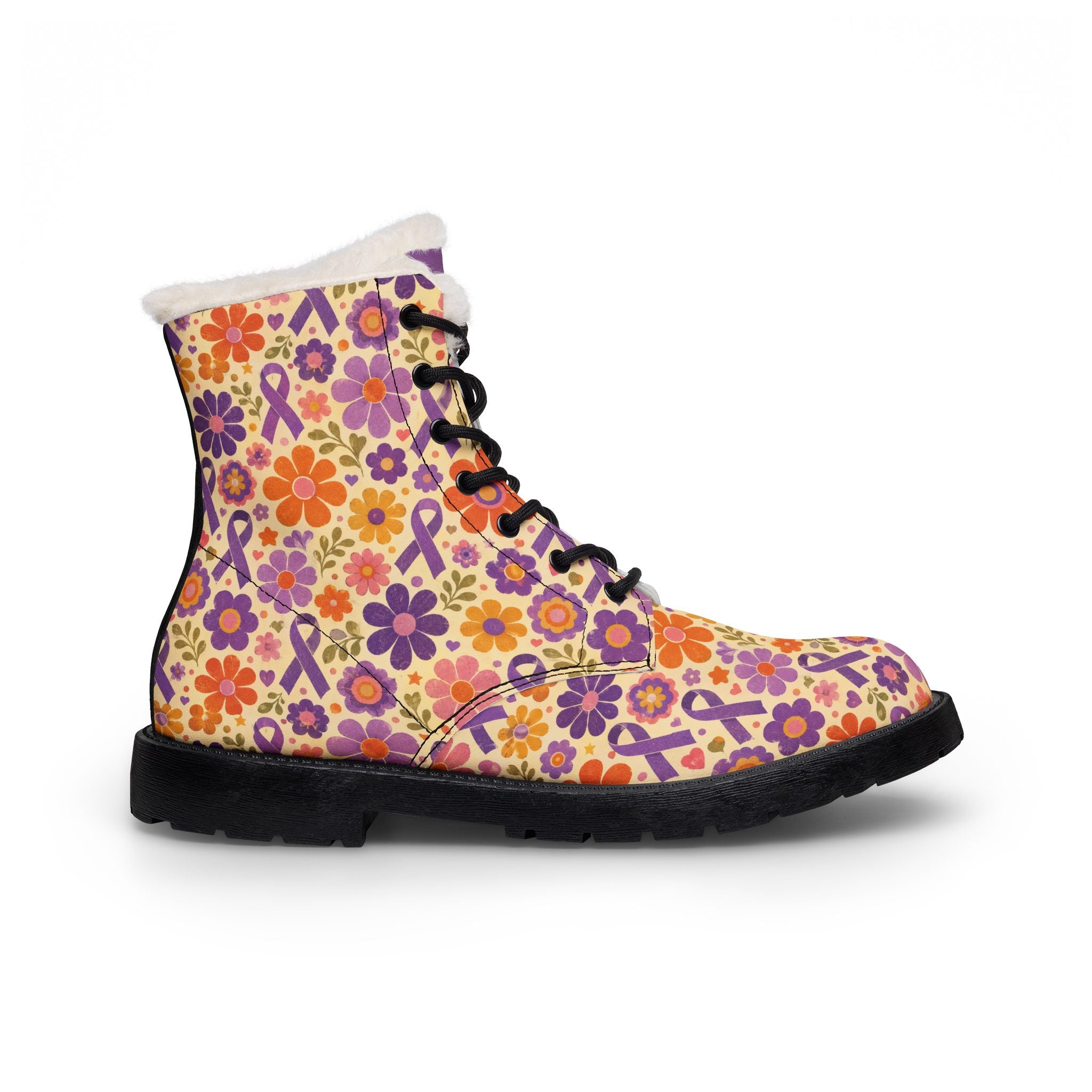 Epilepsy Awareness Floral Fleece-Lined Boots