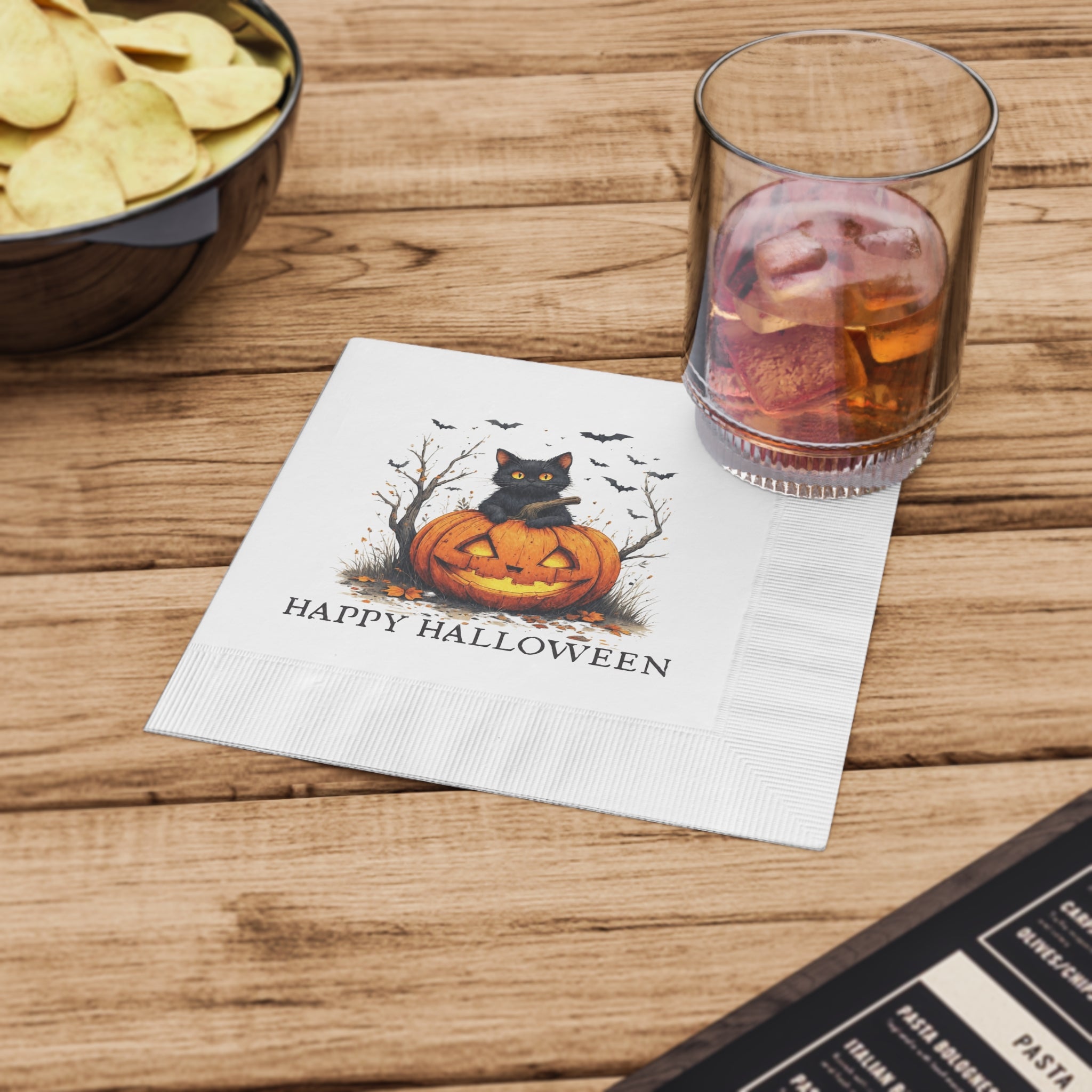 Halloween Napkins with Cat and Pumpkin Design - Paper Products, Napkins - EpiAl's Shop