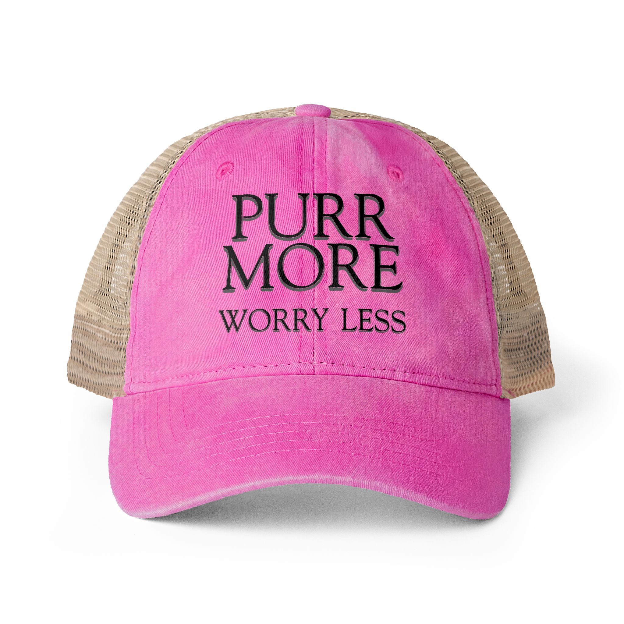 Purr More, Worry Less Women’s Ponytail Trucker Hat