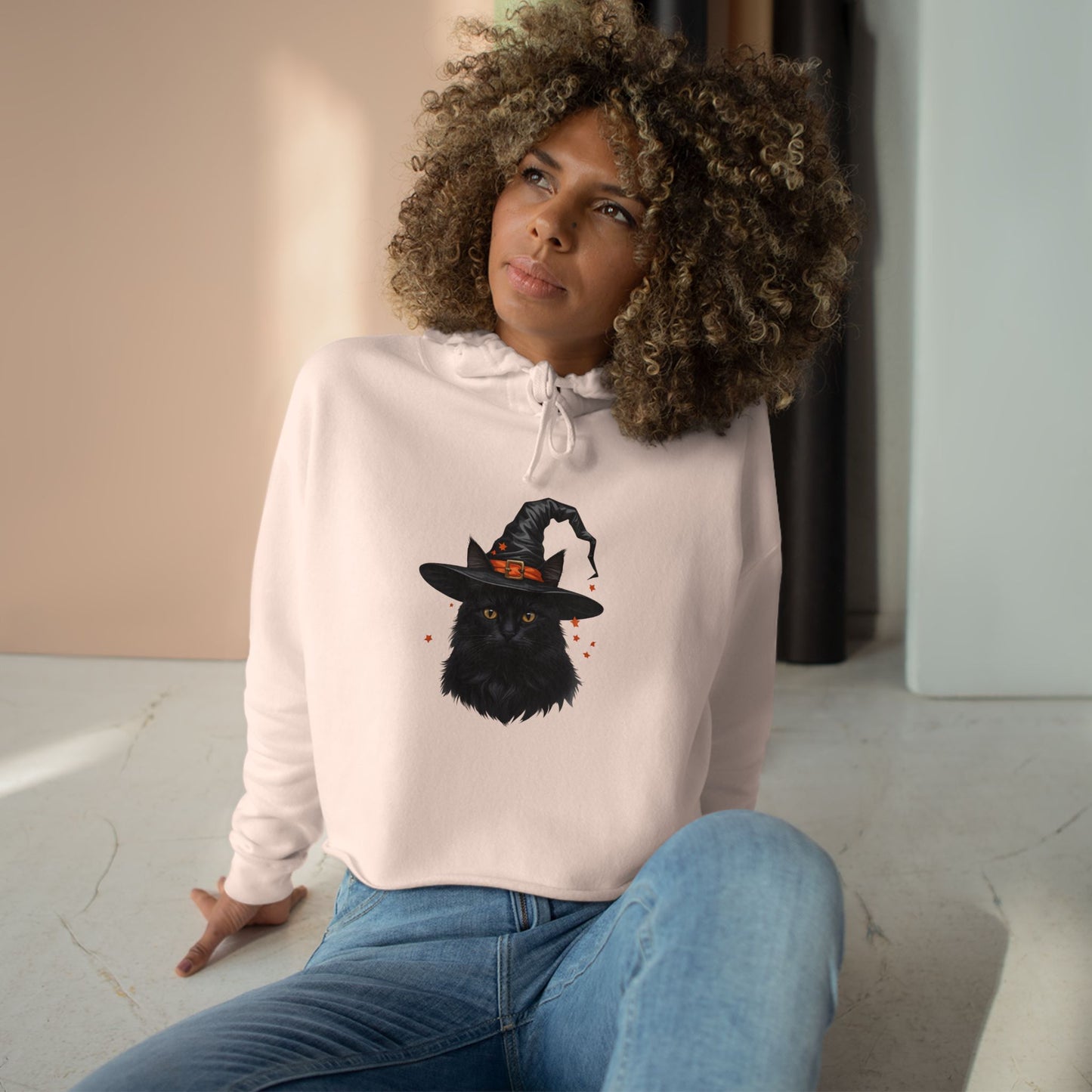Spooky Cat Crop Hoodie for Women