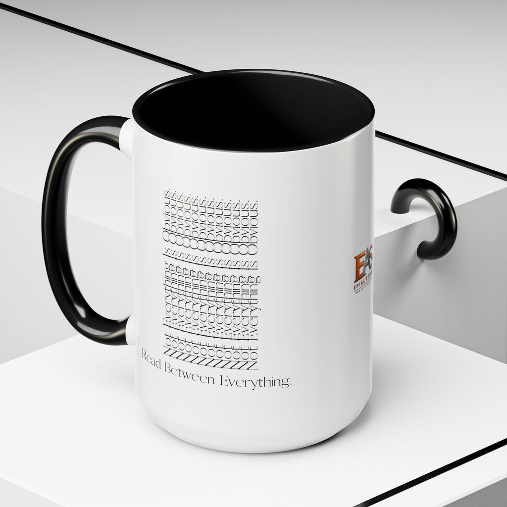 Read Between Everything Mug | Hidden Message True Crime & Social Media Coffee Cup, 11/15oz