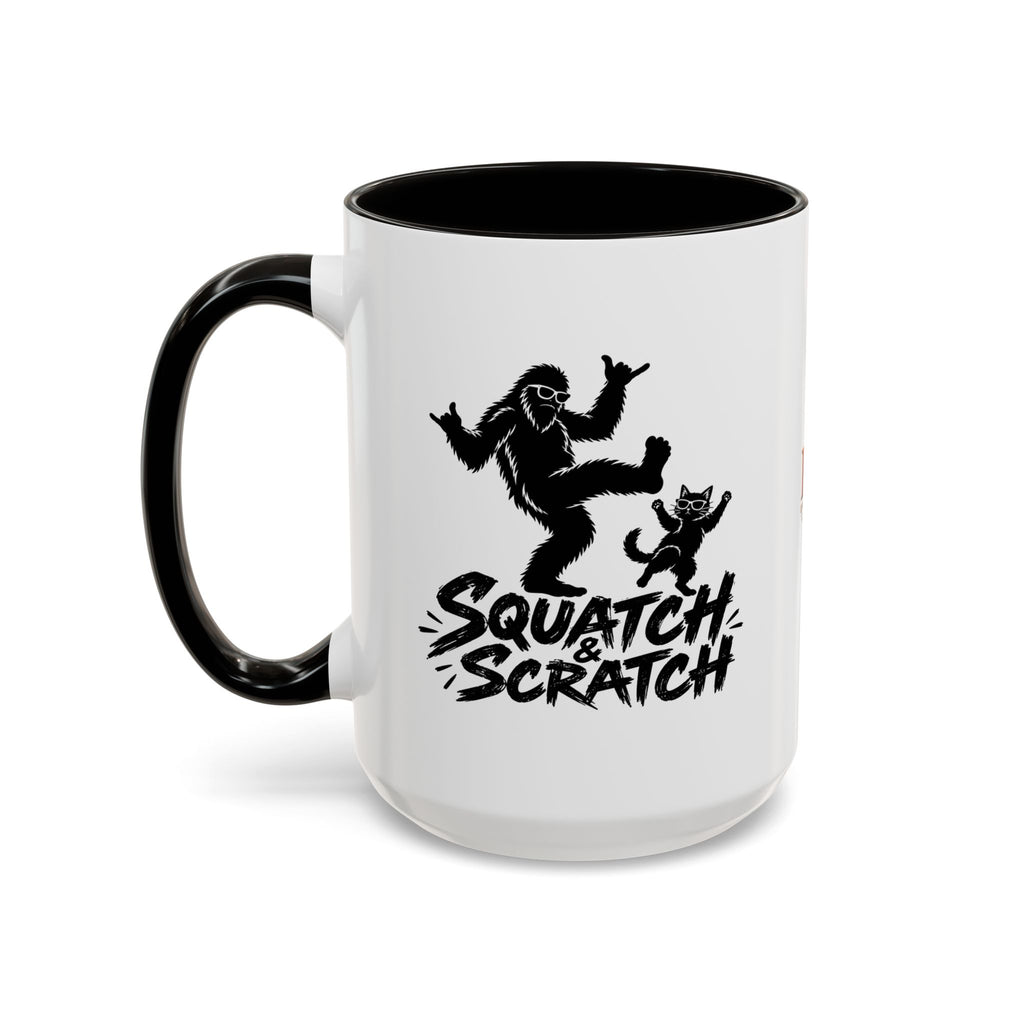 Squatch & Scratch Bigfoot and Cat Coffee Mug | Funny Sasquatch Ceramic Mug | 11oz & 15oz