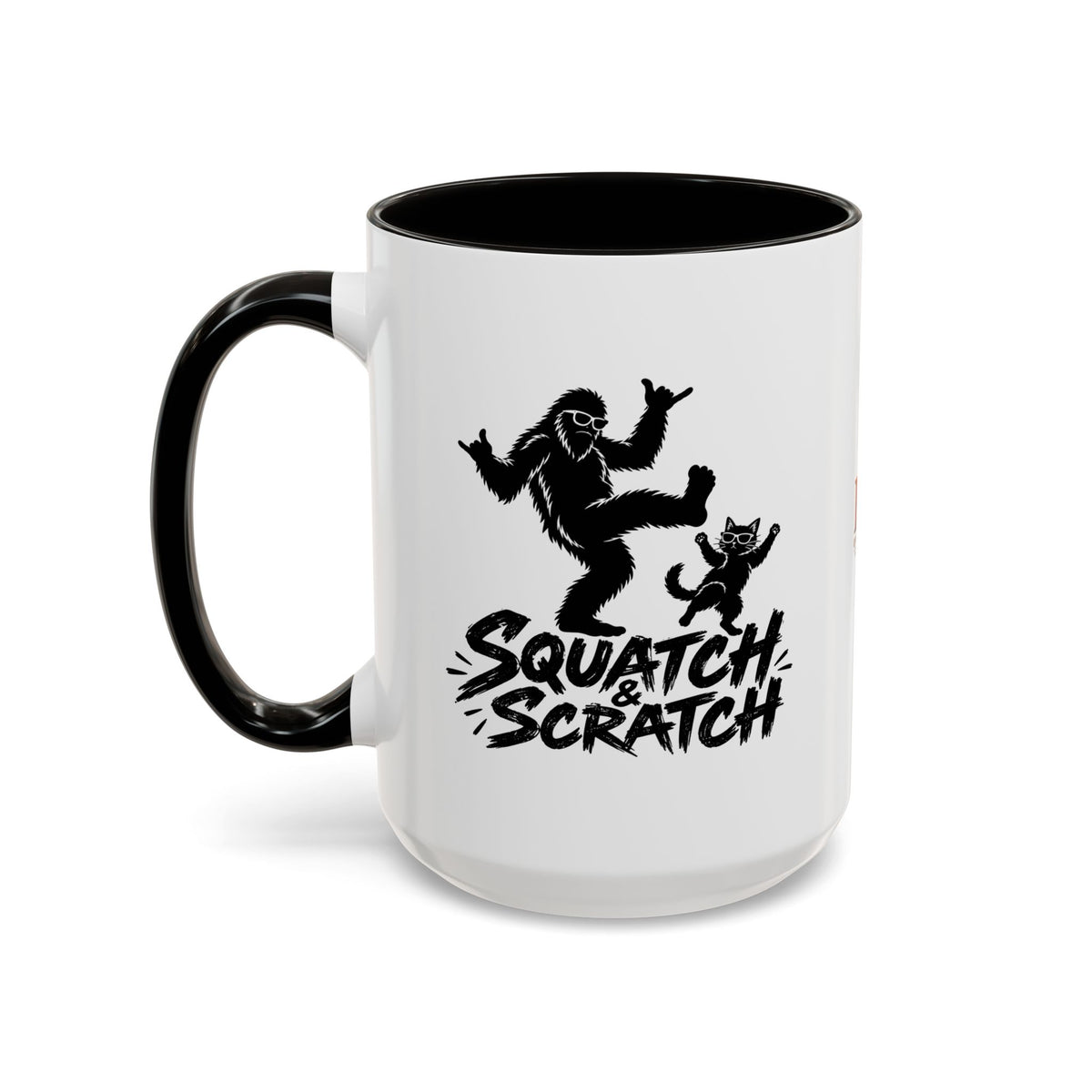 Squatch & Scratch Bigfoot and Cat Coffee Mug | Funny Sasquatch Ceramic Mug | 11oz & 15oz