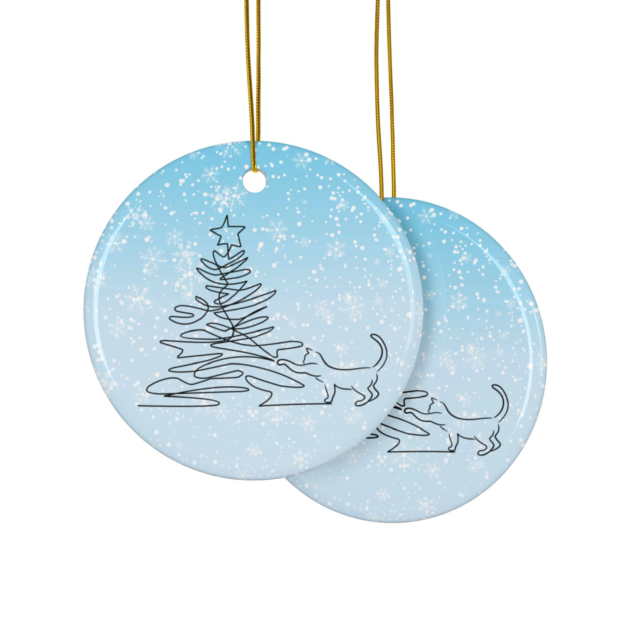 Photo depicting the ​Sketchy Christmas Kitty Ceramic Ornaments, 2-Side Print from EpiAl's Shop.