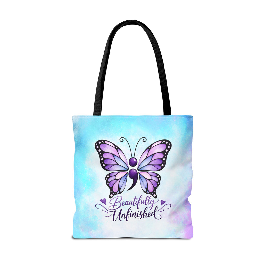 Beautifully Unfinished Semicolon Butterfly Suicide Awareness Tote Bag