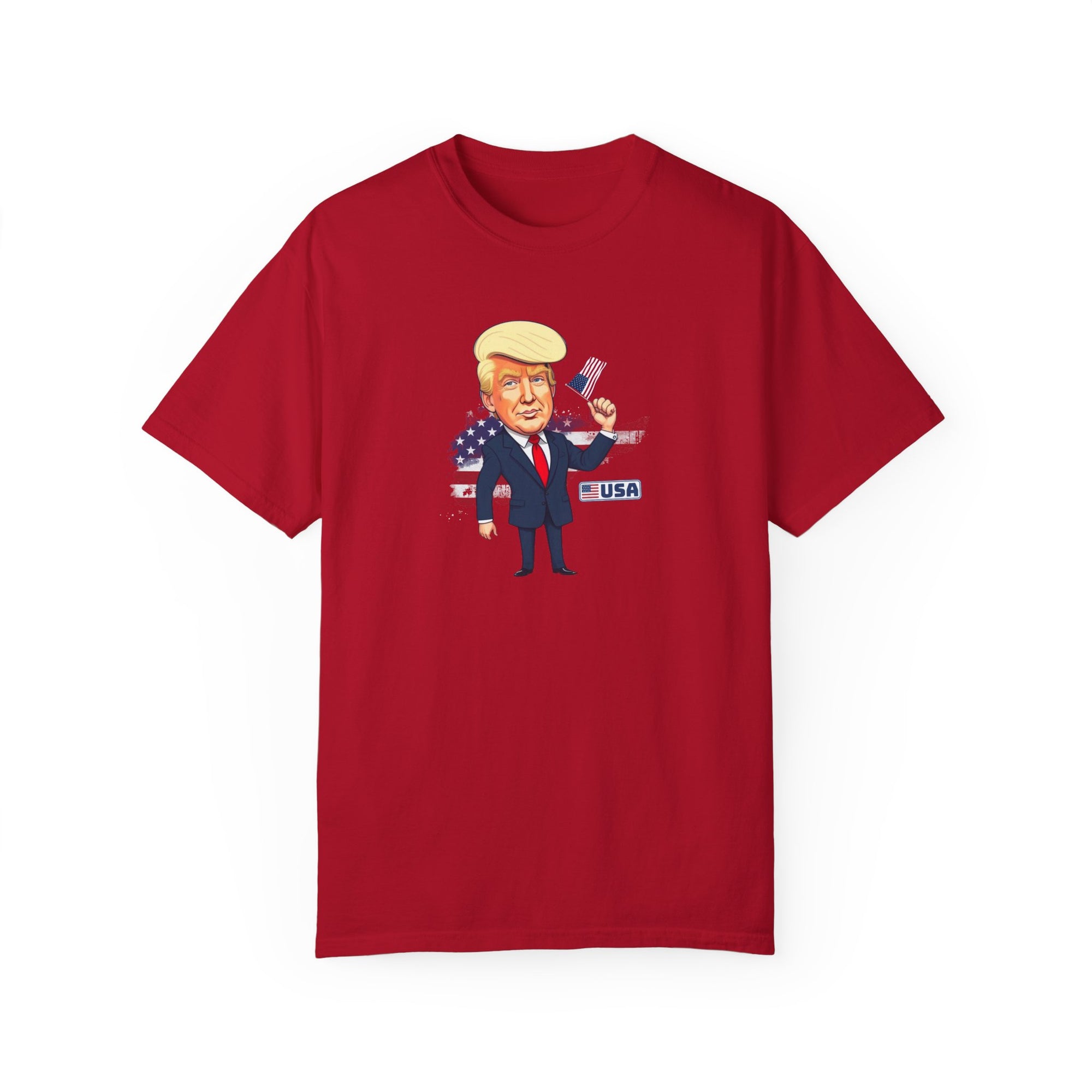 Patriotic Cartoon T-Shirt - Unisex Garment-Dyed Tee with Trump Design