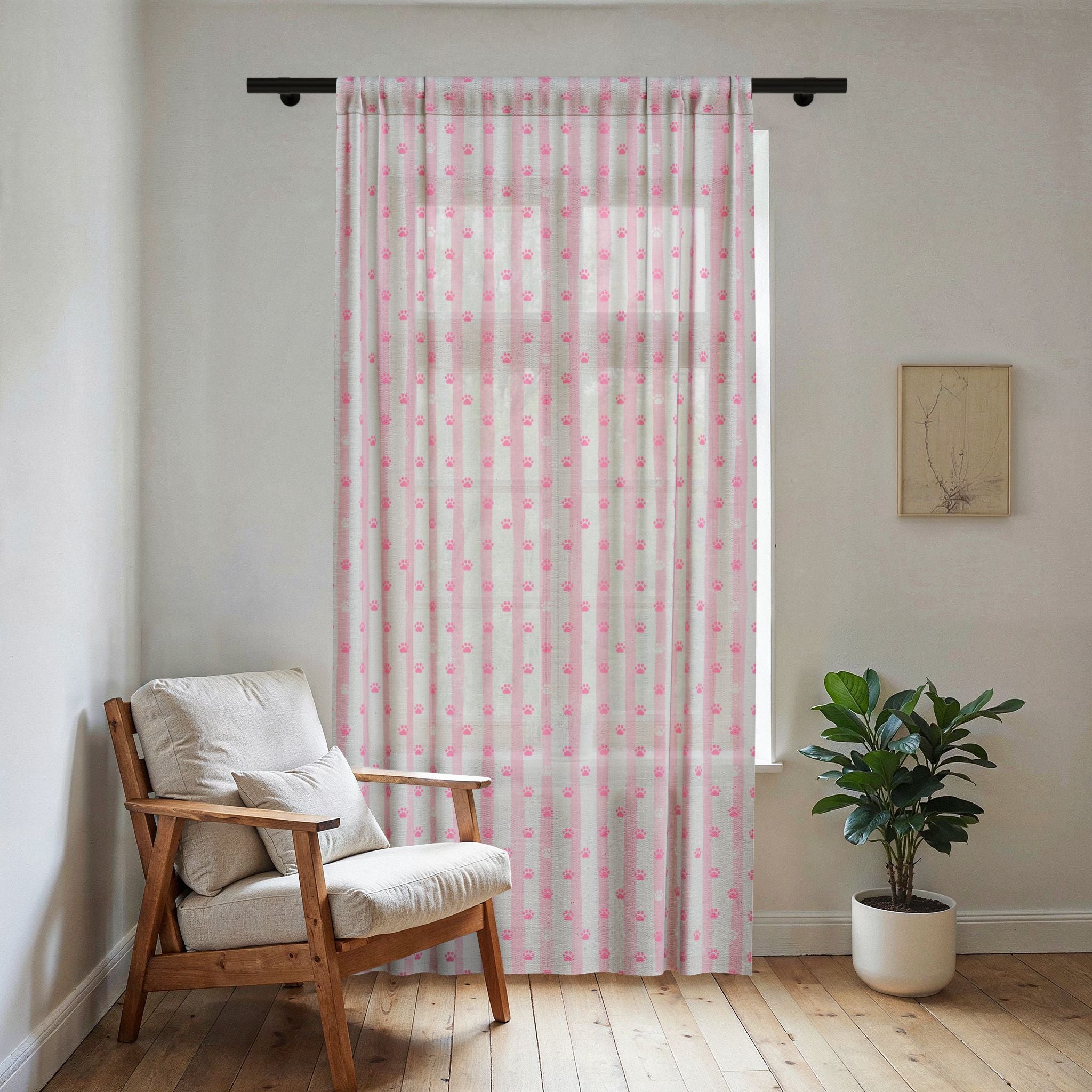 Blush Paw Print Sheer Curtain