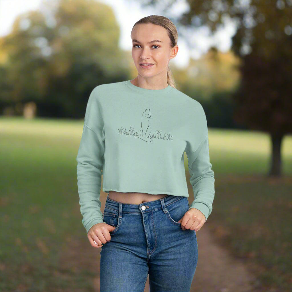 Trendy Cat Lover Women’s Cropped Sweatshirt, Comfy Lounge Sweatshirt