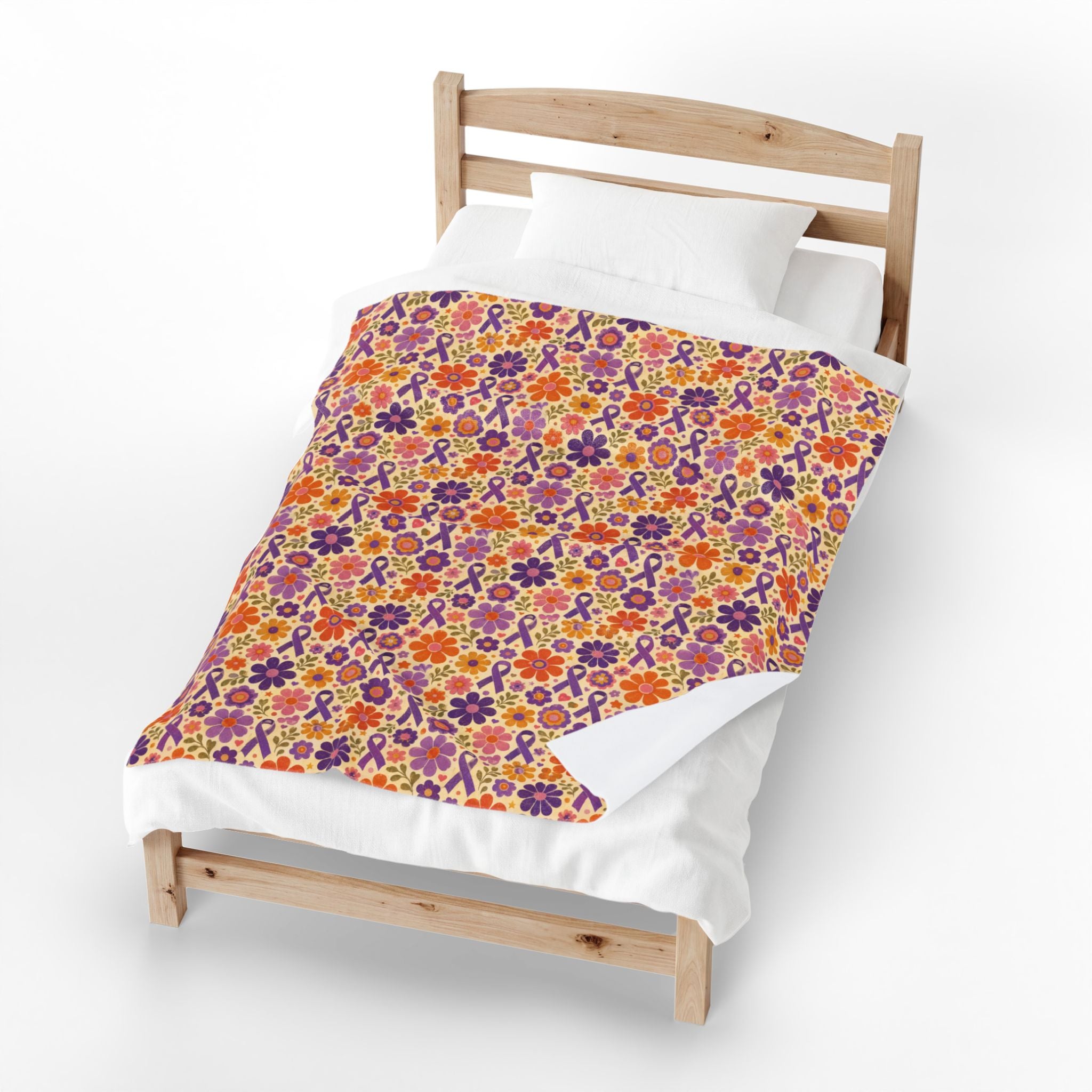 Retro Floral Epilepsy Awareness Plush Blanket | Purple Ribbon Throw