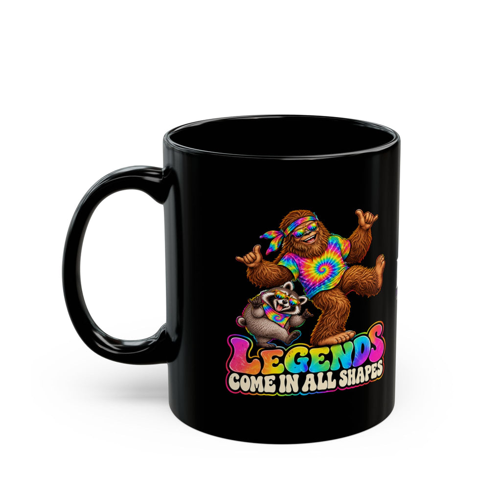 Legends Come in All Shapes | Bigfoot & Jimothy Raccoon Black Ceramic Mug (11oz/15oz)