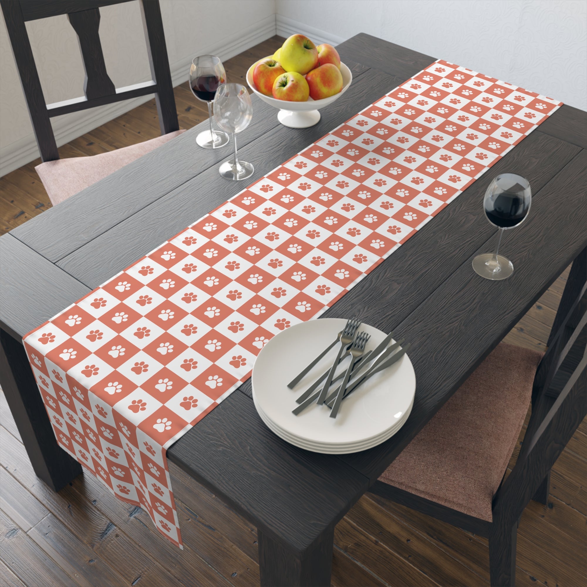 Red & White Paws Table Runner (Cotton, Poly)