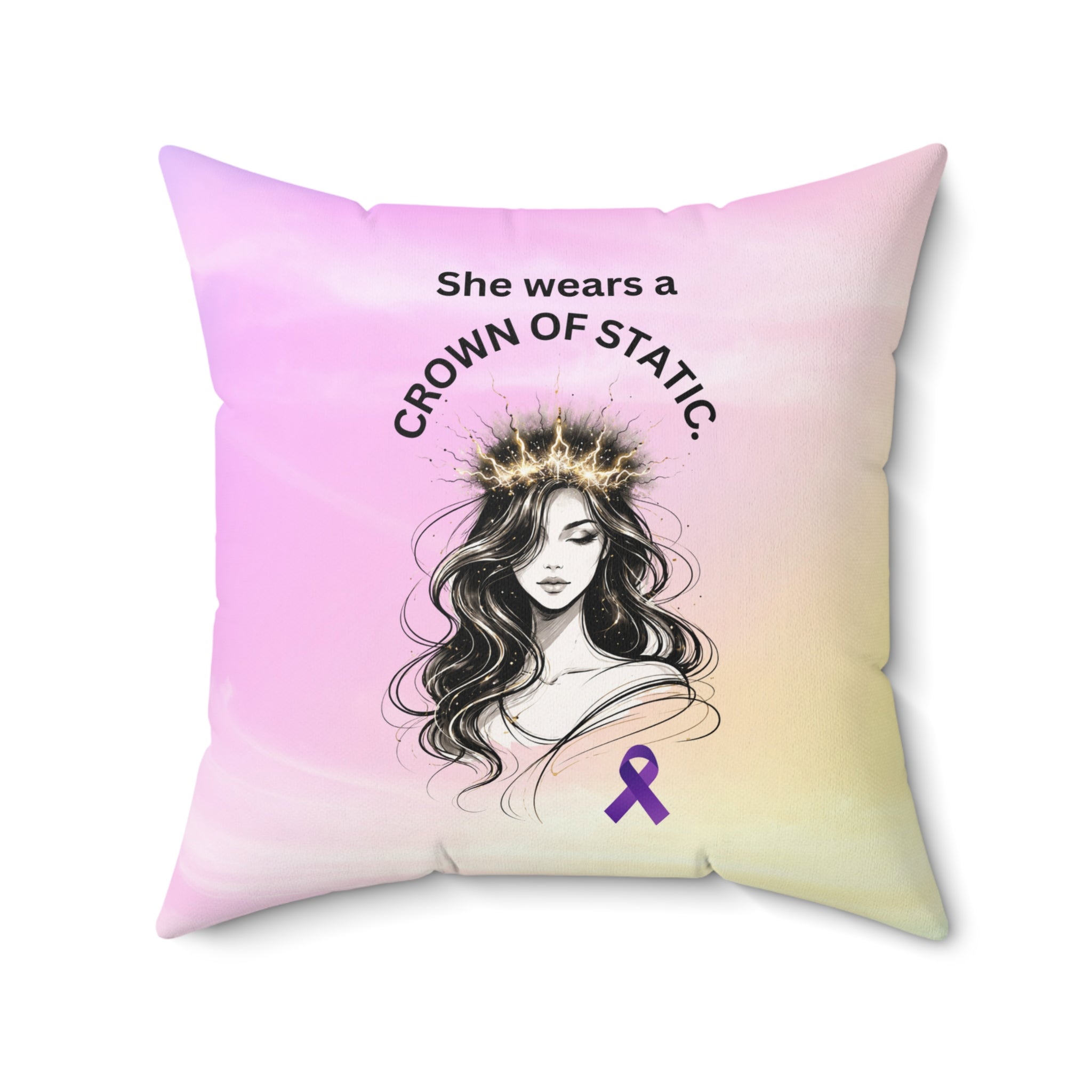 She Wears a Crown of Static – Epilepsy Awareness Throw Pillow