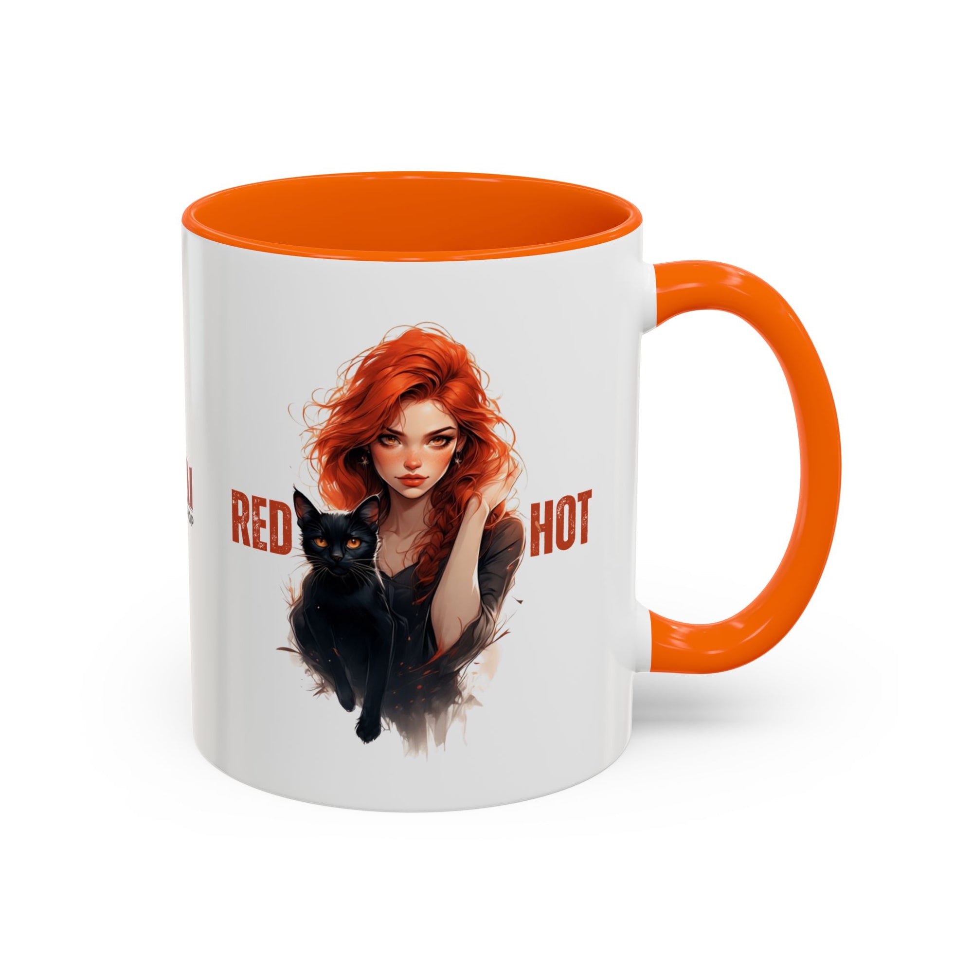 Red Hot Coffee Mug with Artistic Cat-Themed Design