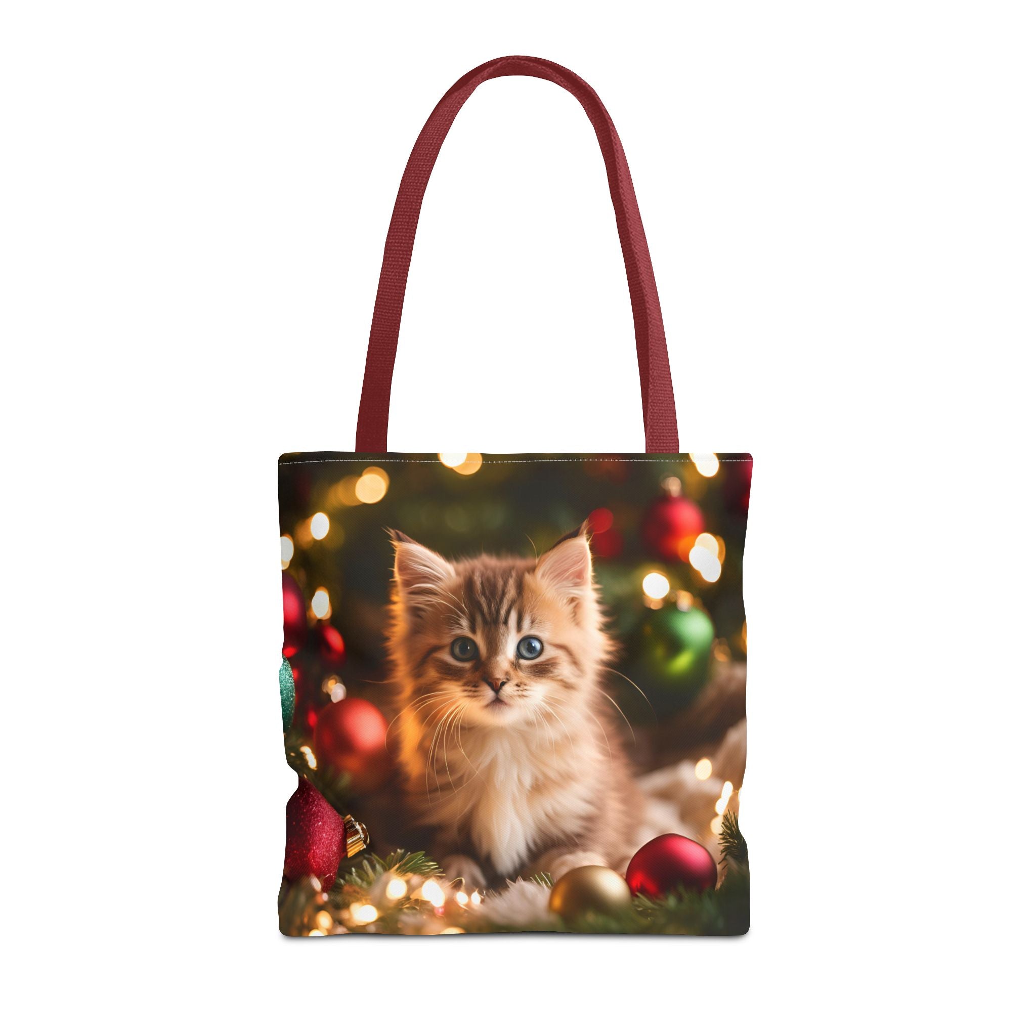 Photo depicting the ​Cute Kitten Christmas Tote Bag from EpiAl's Shop.