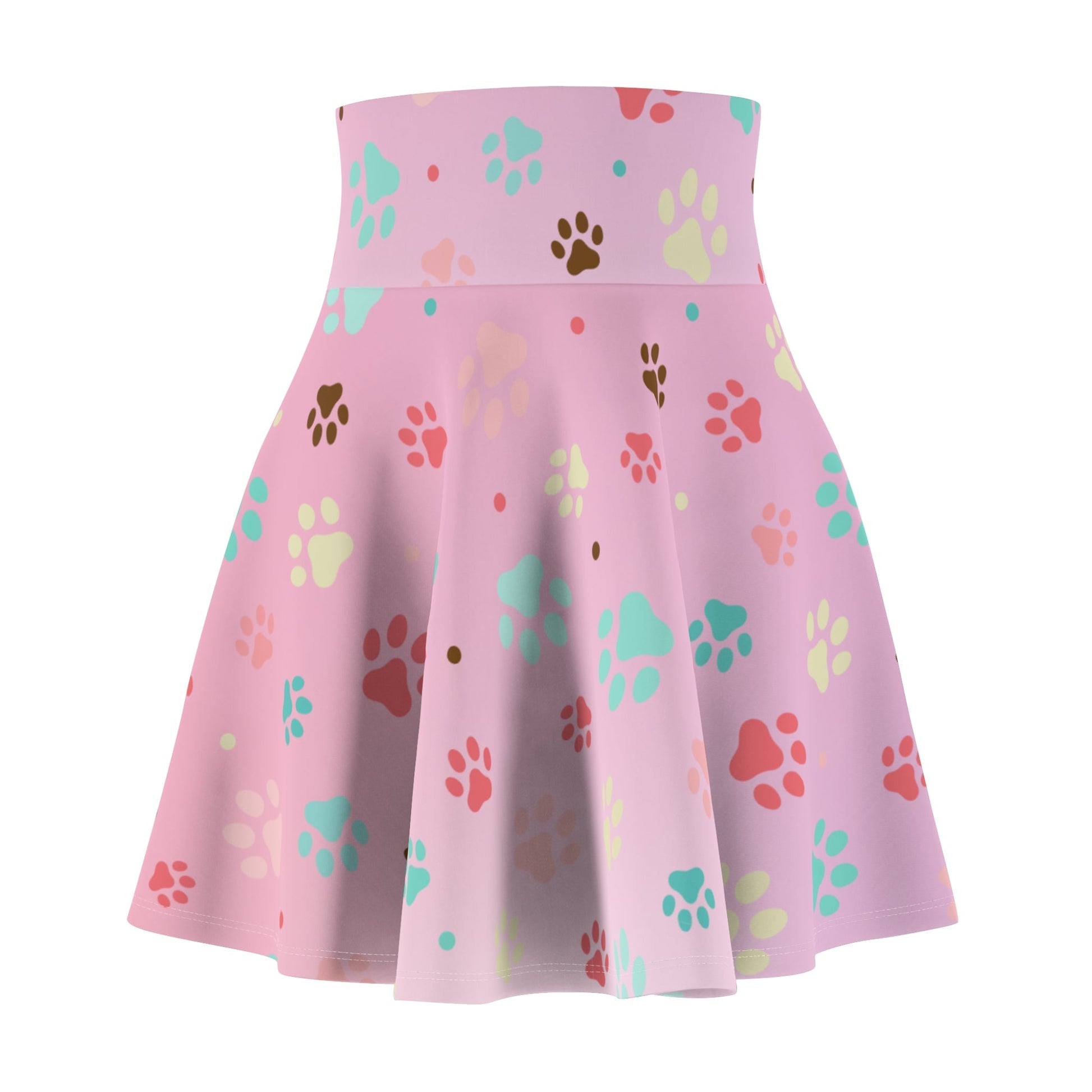 Pink Pet Paw Print Skater Skirt - Cute & Fun for Animal Lovers Printify