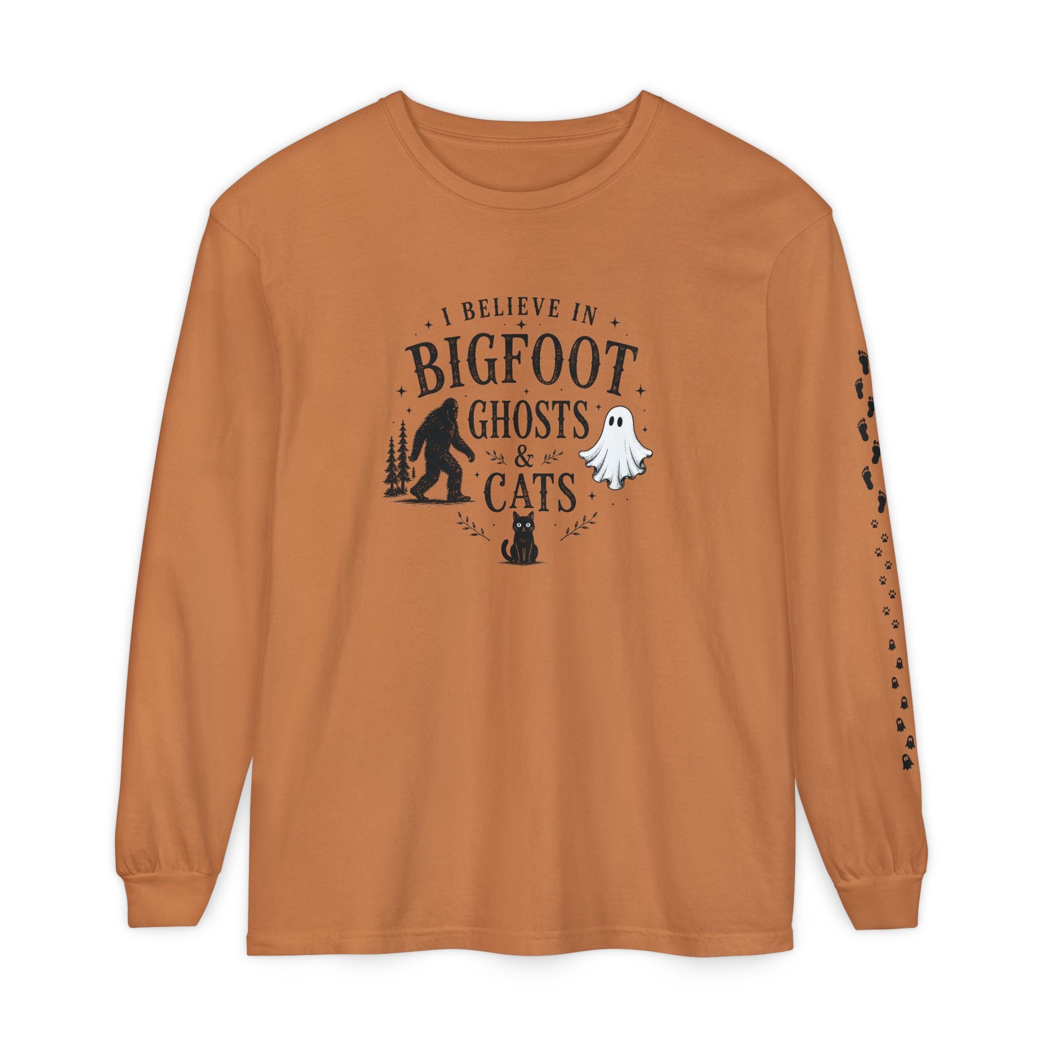 I Believe in Bigfoot, Ghosts & Cats Long Sleeve Shirt