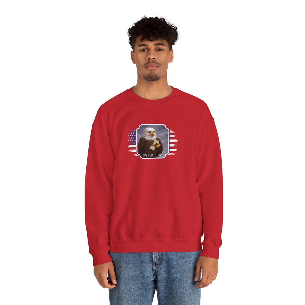 “It’s Right Here” Political Parody Crewneck Sweatshirt