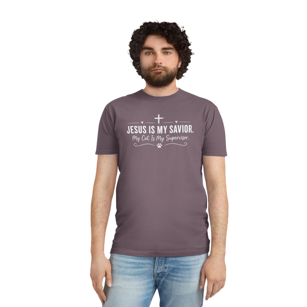 Jesus Is My Savior. My Cat Is My Supervisor. Vintage- Style T-Shirt