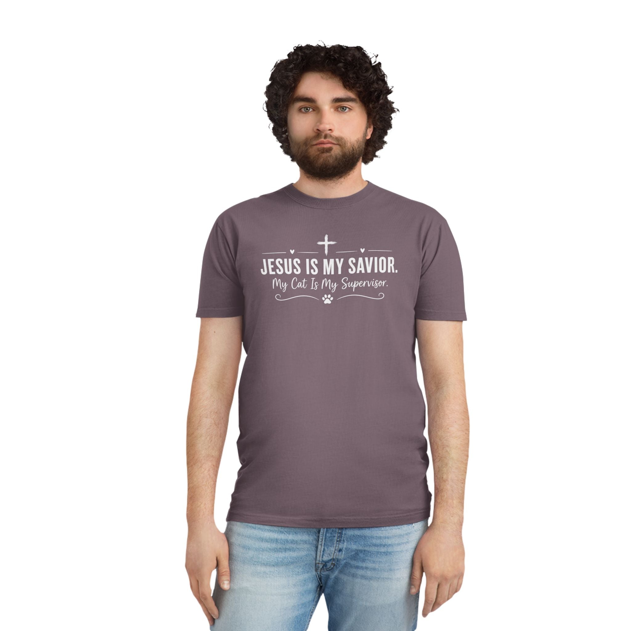 Jesus Is My Savior. My Cat Is My Supervisor. Vintage- Style T-Shirt