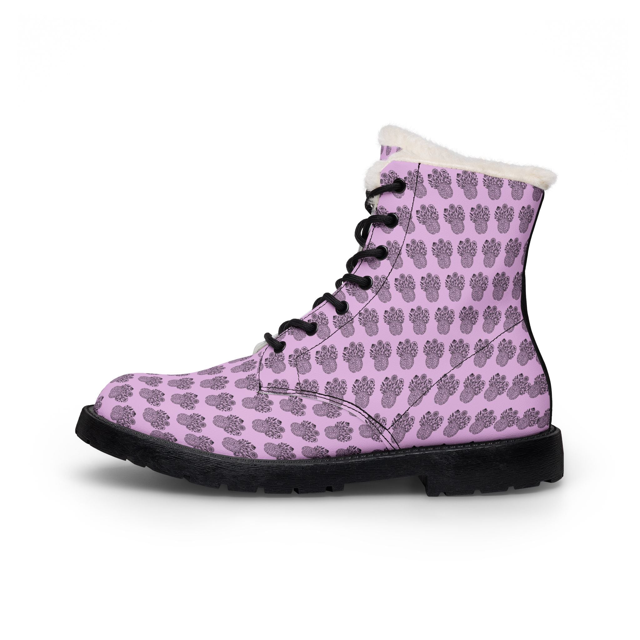 Beautifully Unpredictable Epilepsy Awareness Brain & Flowers Fur-Lined Boots
