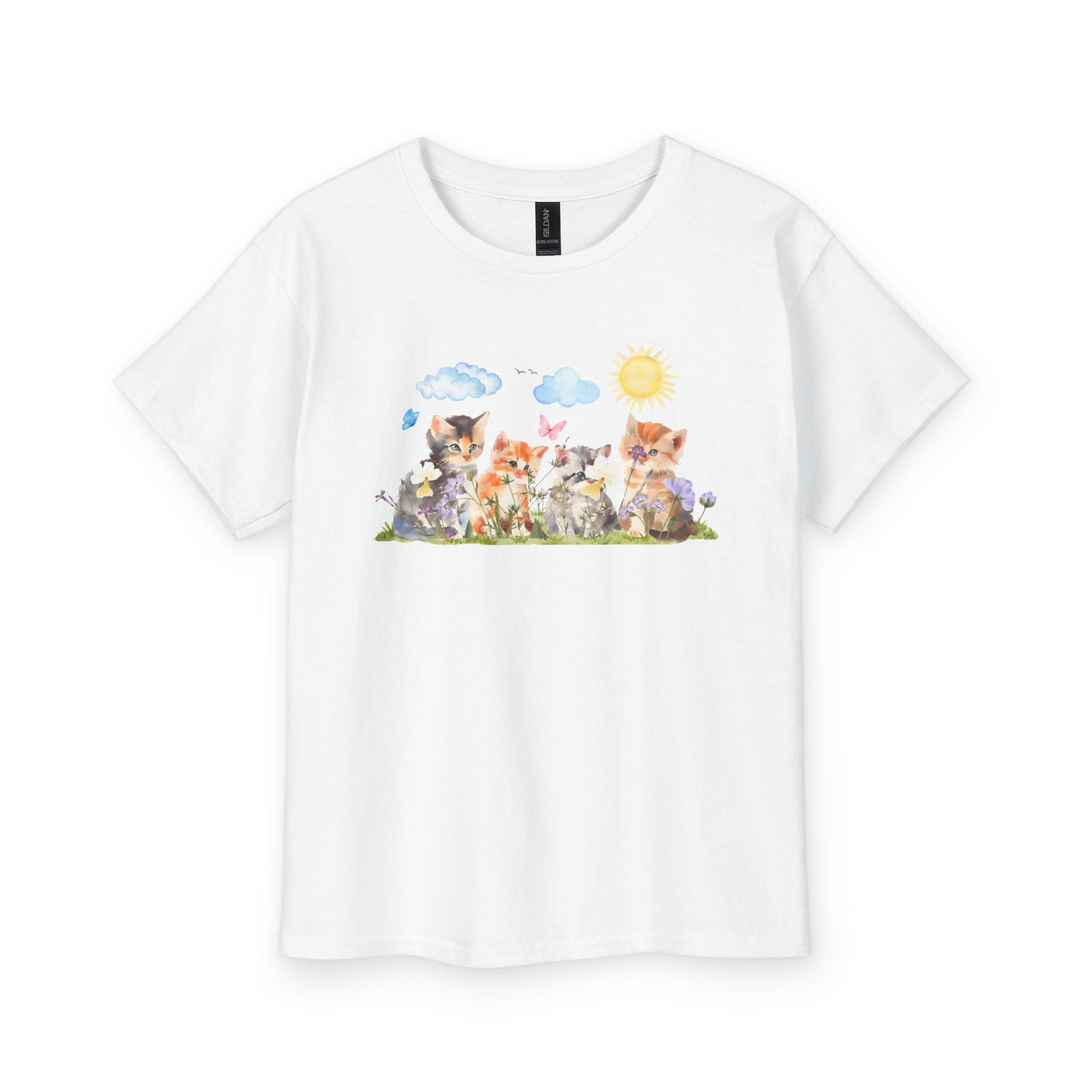 Watercolor Kittens in the Garden Kids’ T-Shirt