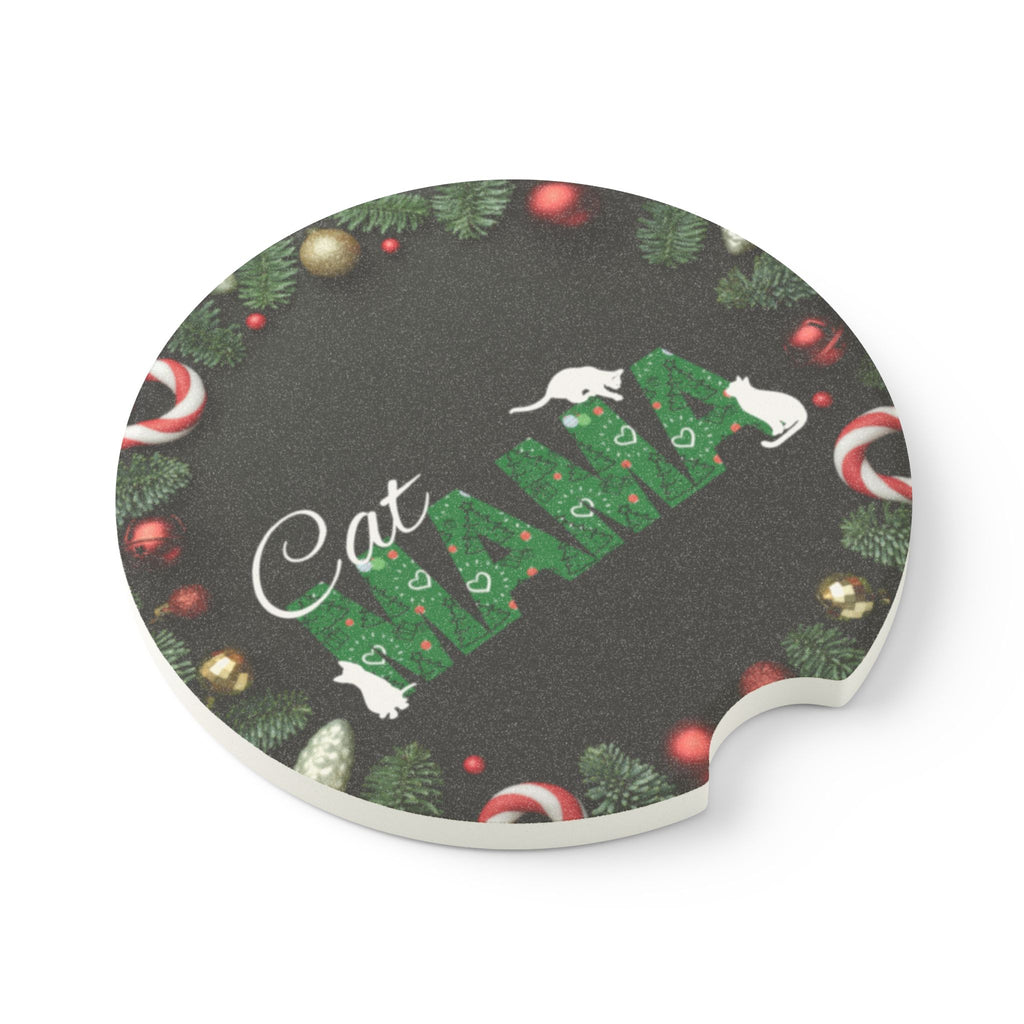 Christmas Cat Mama Soapstone Car Coaster