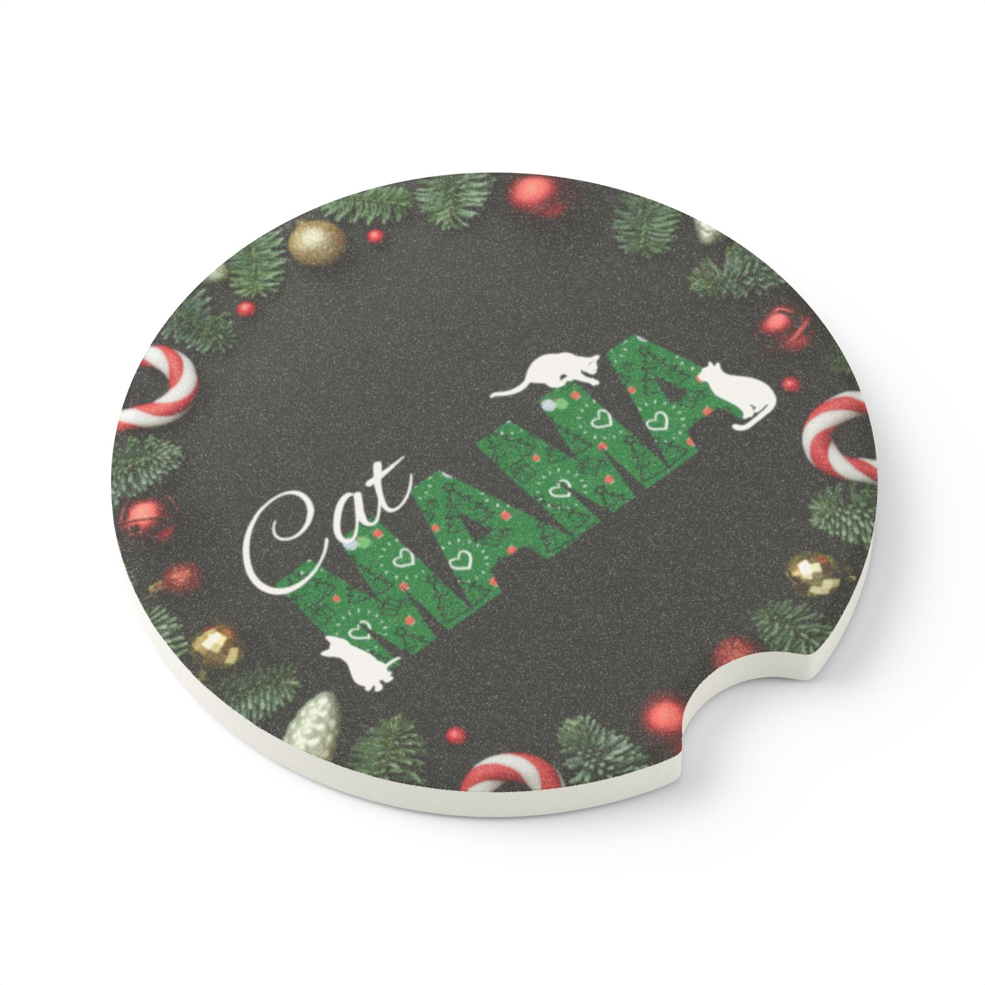 Christmas Cat Mama Soapstone Car Coaster