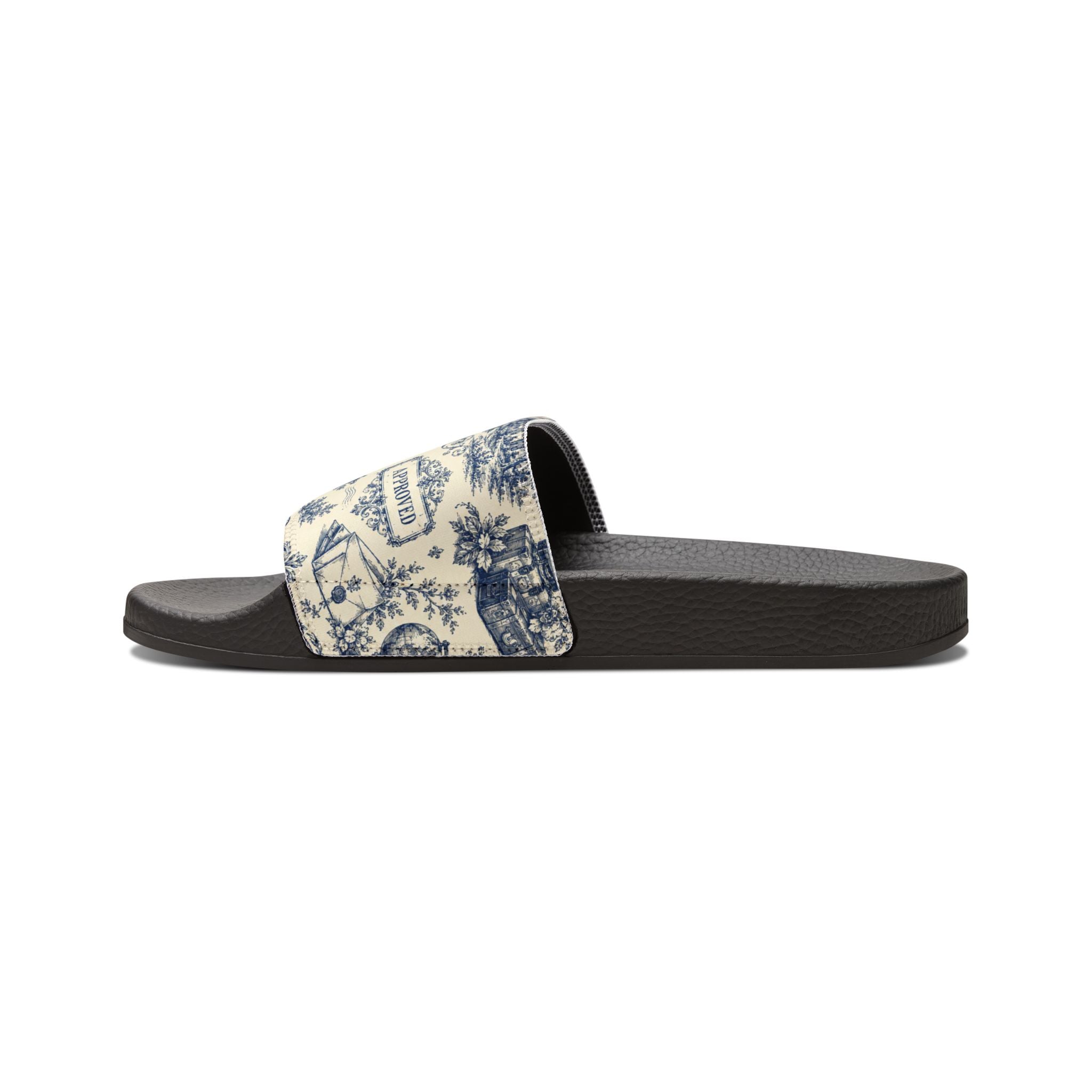 Out of Office Blue Toile Slide Sandals (Removable Strap)